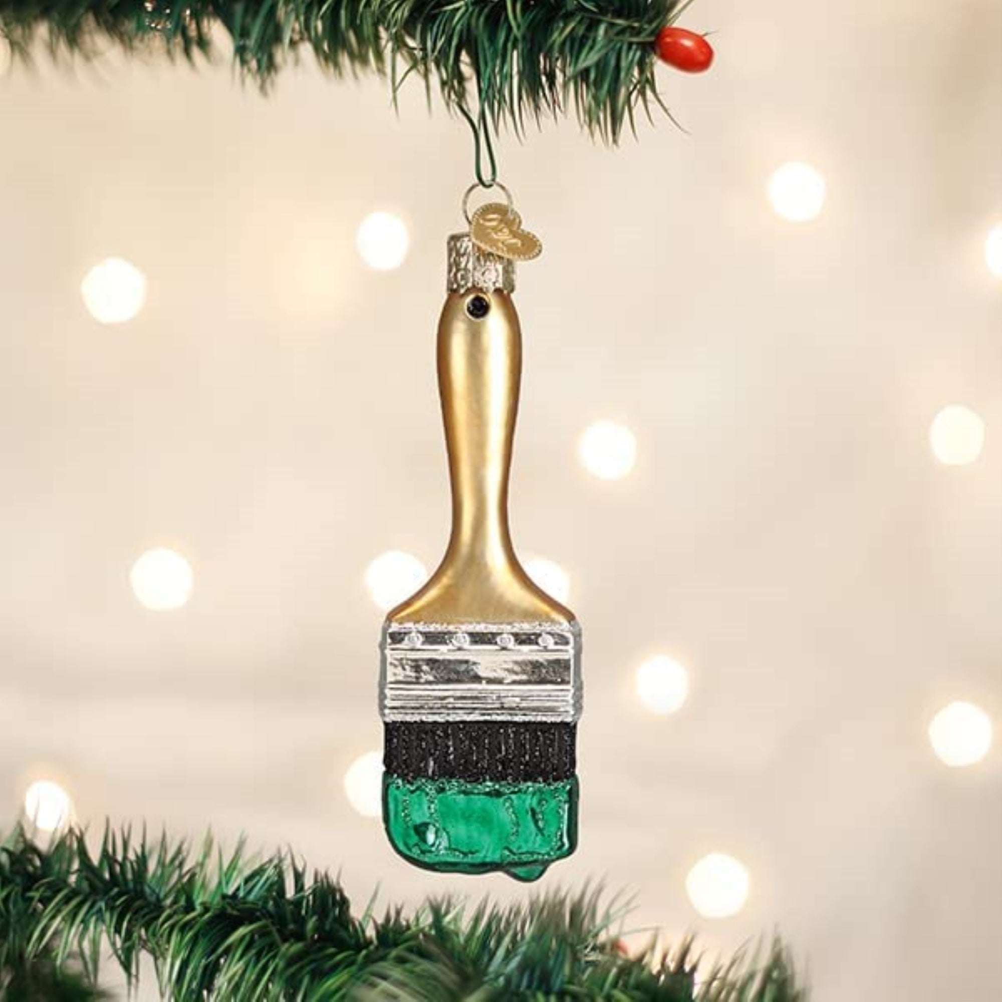Old World Christmas Glass Blown Tree Ornament, Green Paint Brush
