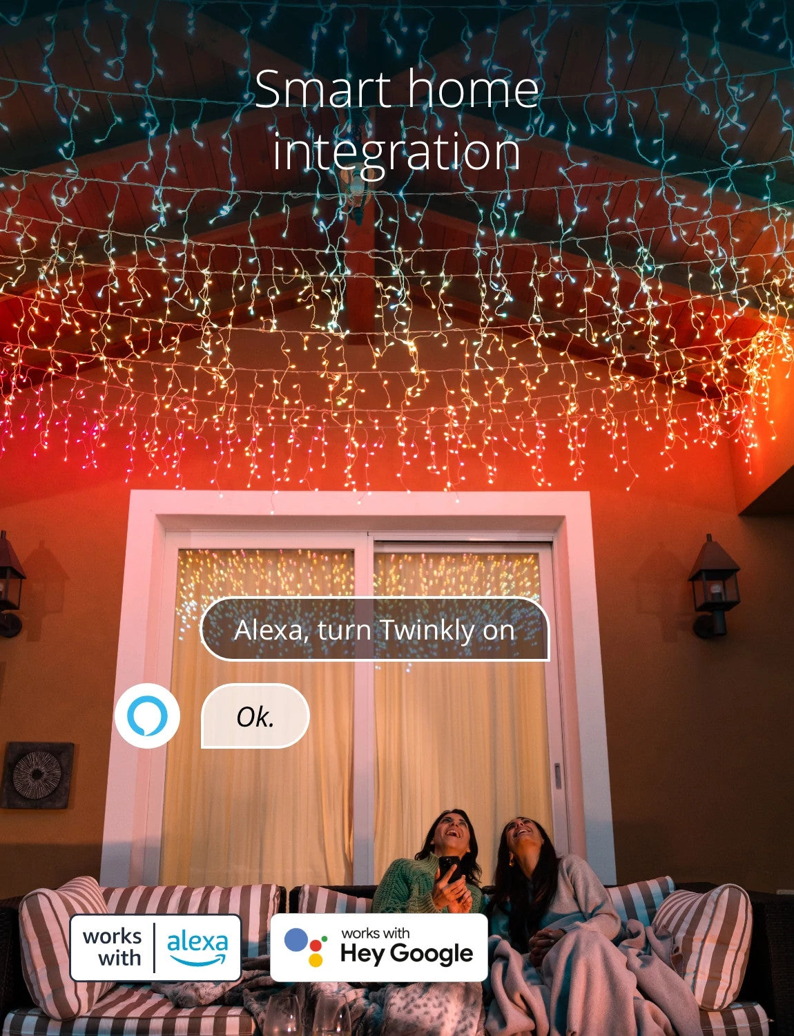 Twinkly Icicle App Controlled Clear Wire Christmas Lights Indoor and Outdoor Smart Lighting Decoration, LED