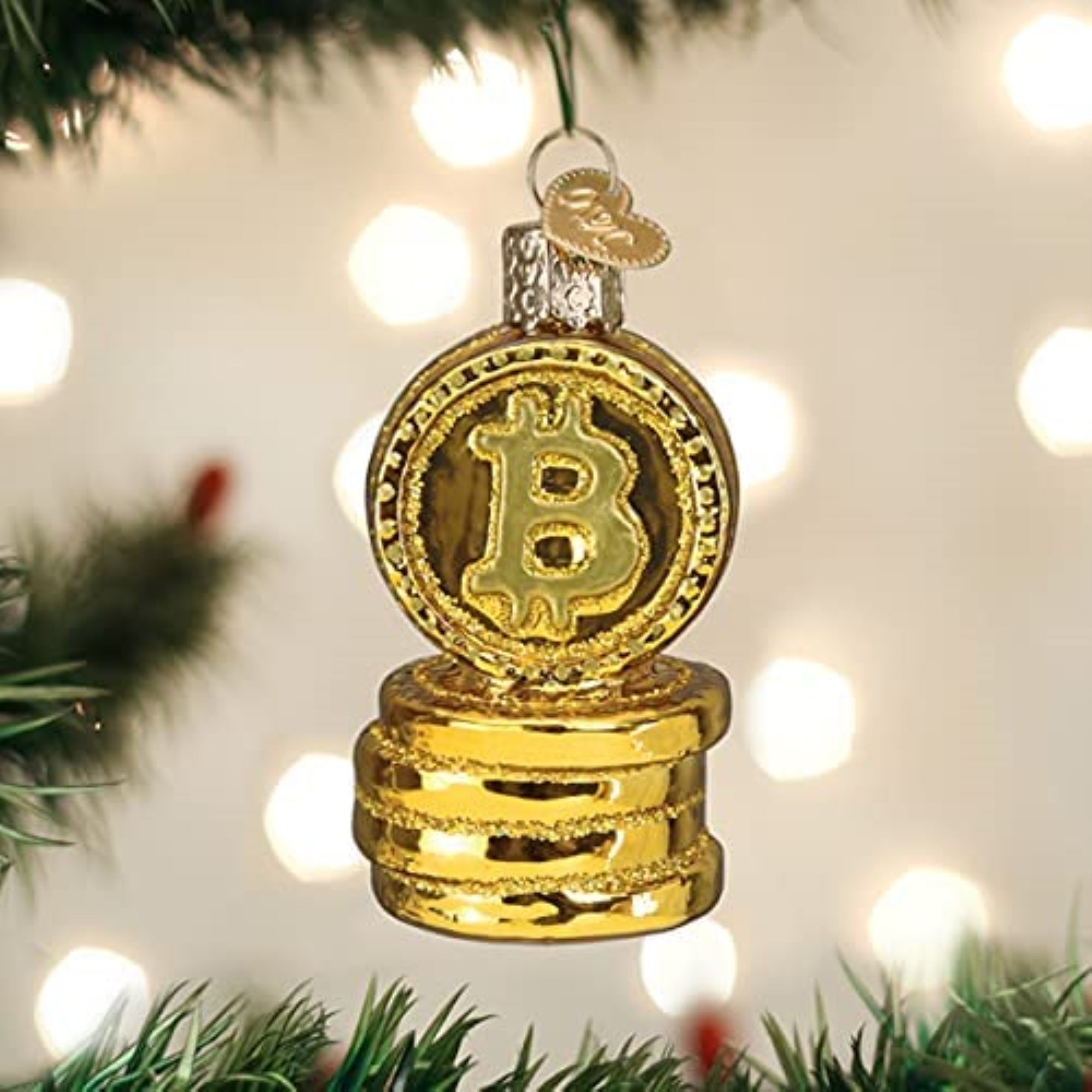 Old World Christmas Blown Glass Christmas Ornament, Bitcoin