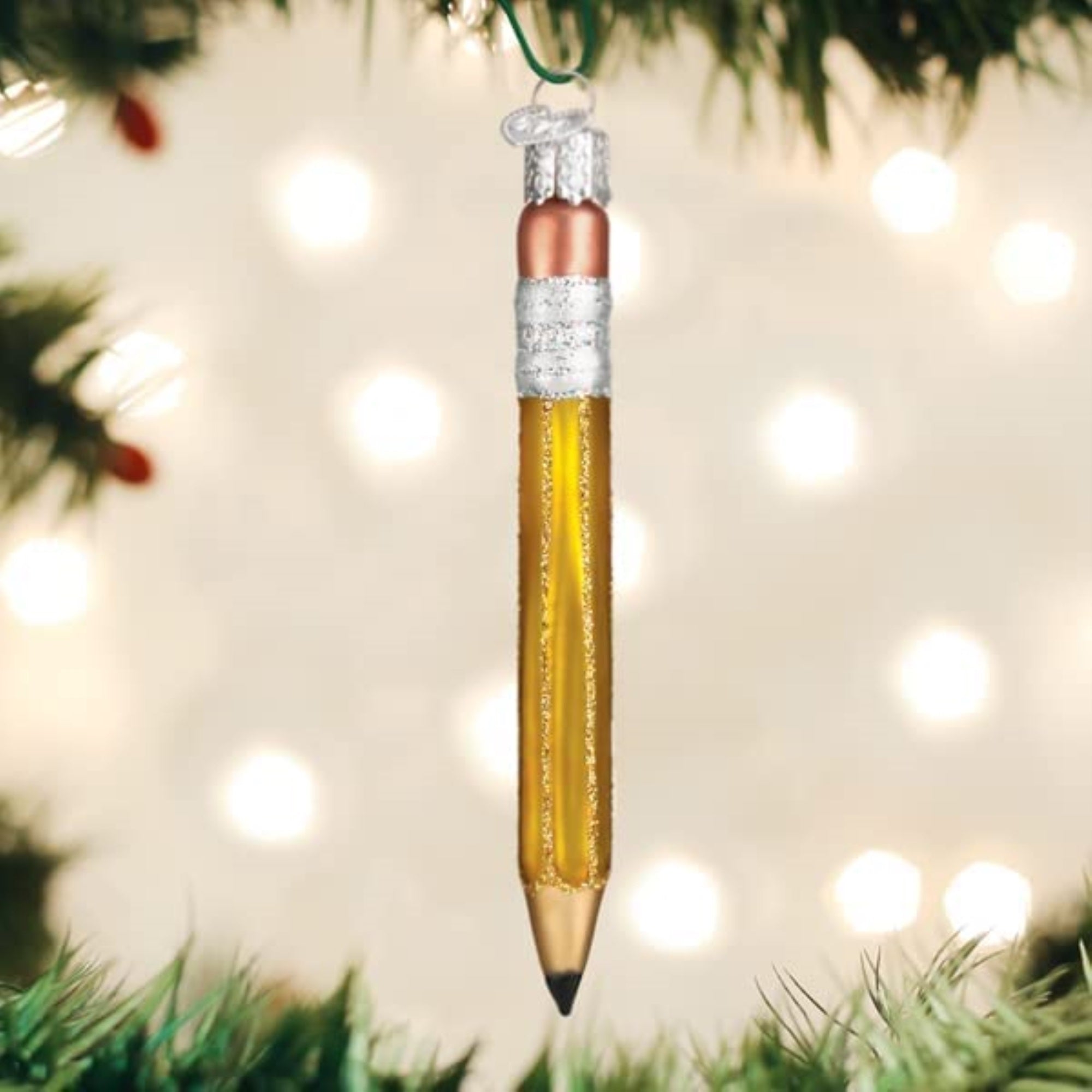 Old World Christmas Blown Glass Christmas Ornament, Yellow Pencil