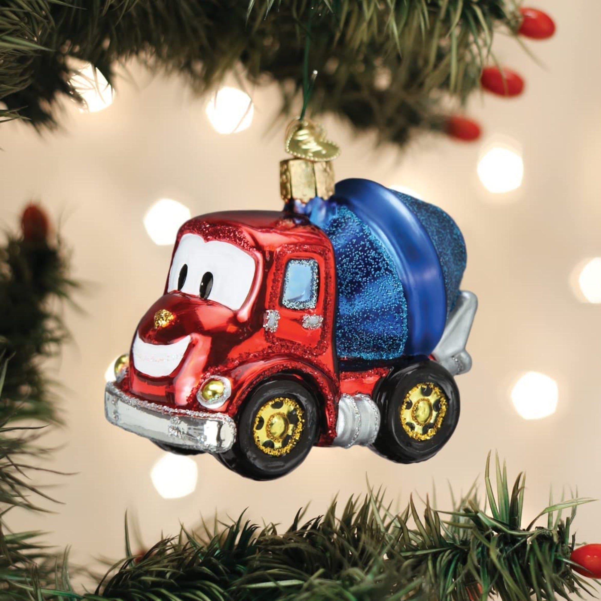 Old World Christmas Glass Blown Cheerful Cement Truck Ornament, 3.5"