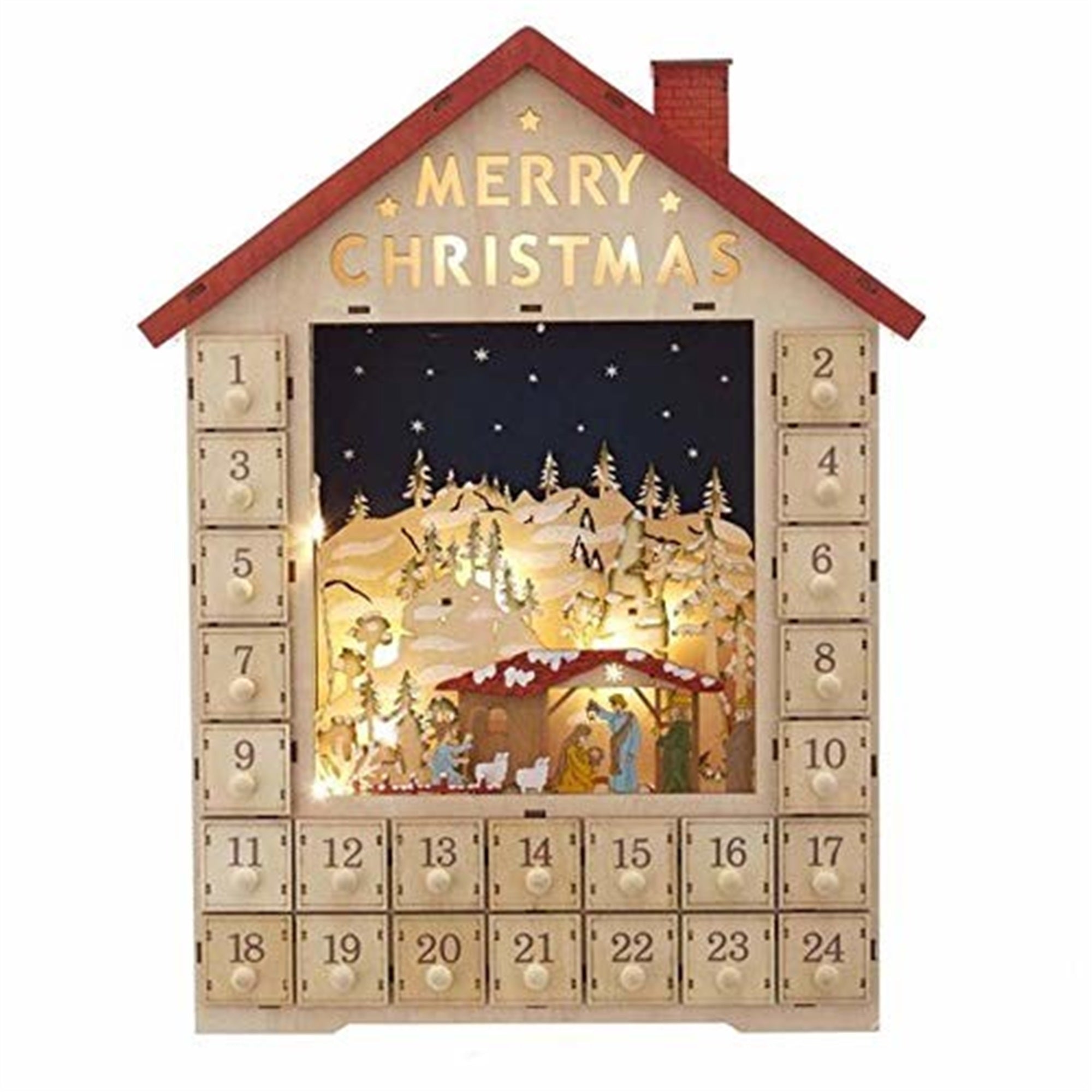 Kurt Adler Battery Operated Light-Up House Nativity Scene Advent Calendar