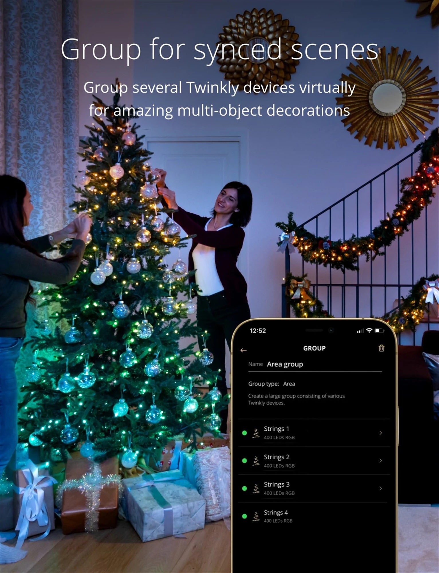 Twinkly Strings App Controlled Green Wire Christmas Light String Indoor and Outdoor Smart Home Lighting Decoration, Multicolor LED