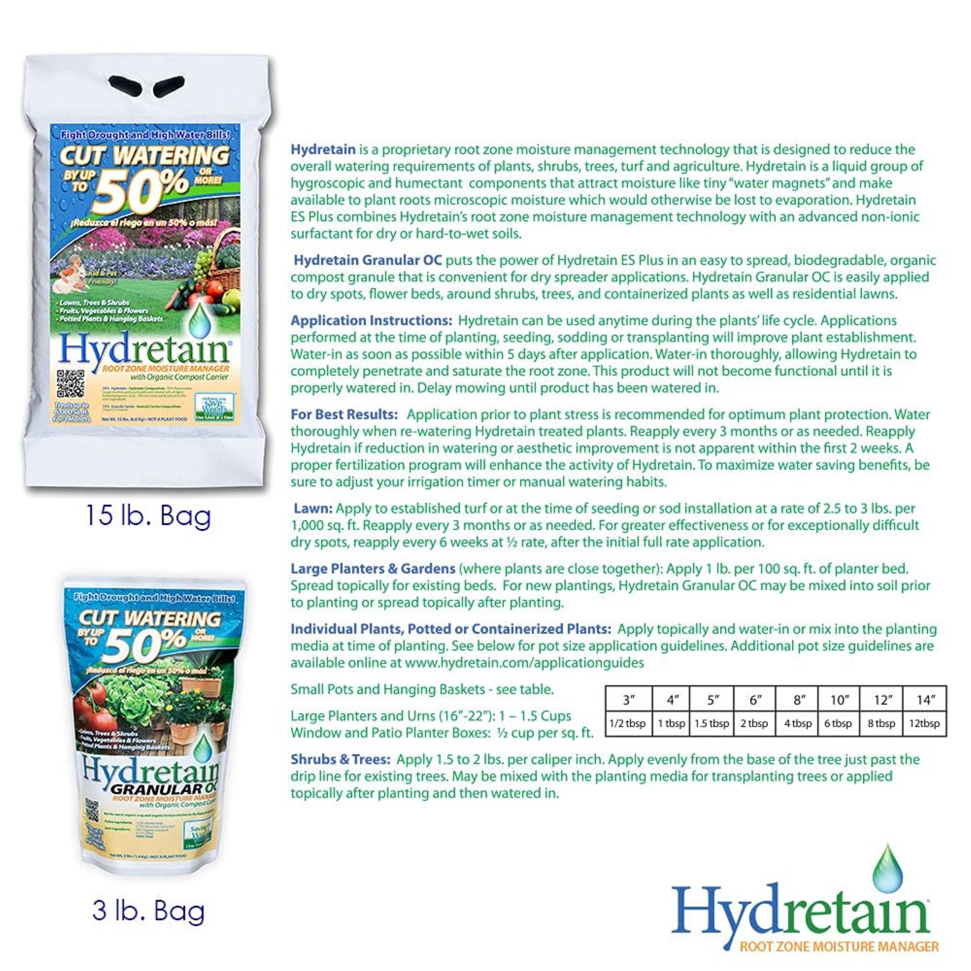 Hydretain Root Zone Moisture Manager with Organic Compost Carrier, Granular, 3 lb bag