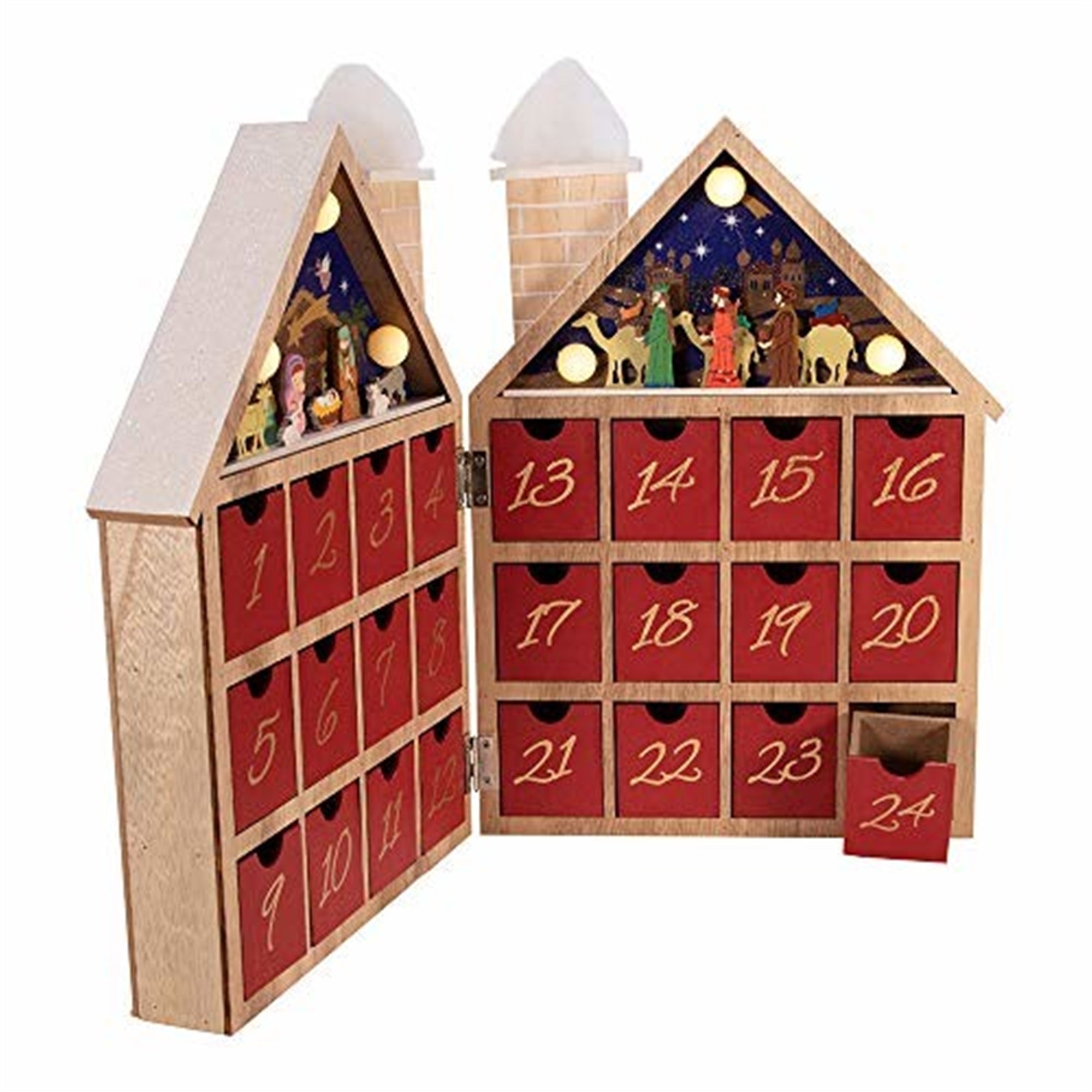Kurt S. Adler 11.81-Inch Battery-Operated Wooden LED Nativity Advent Calendar