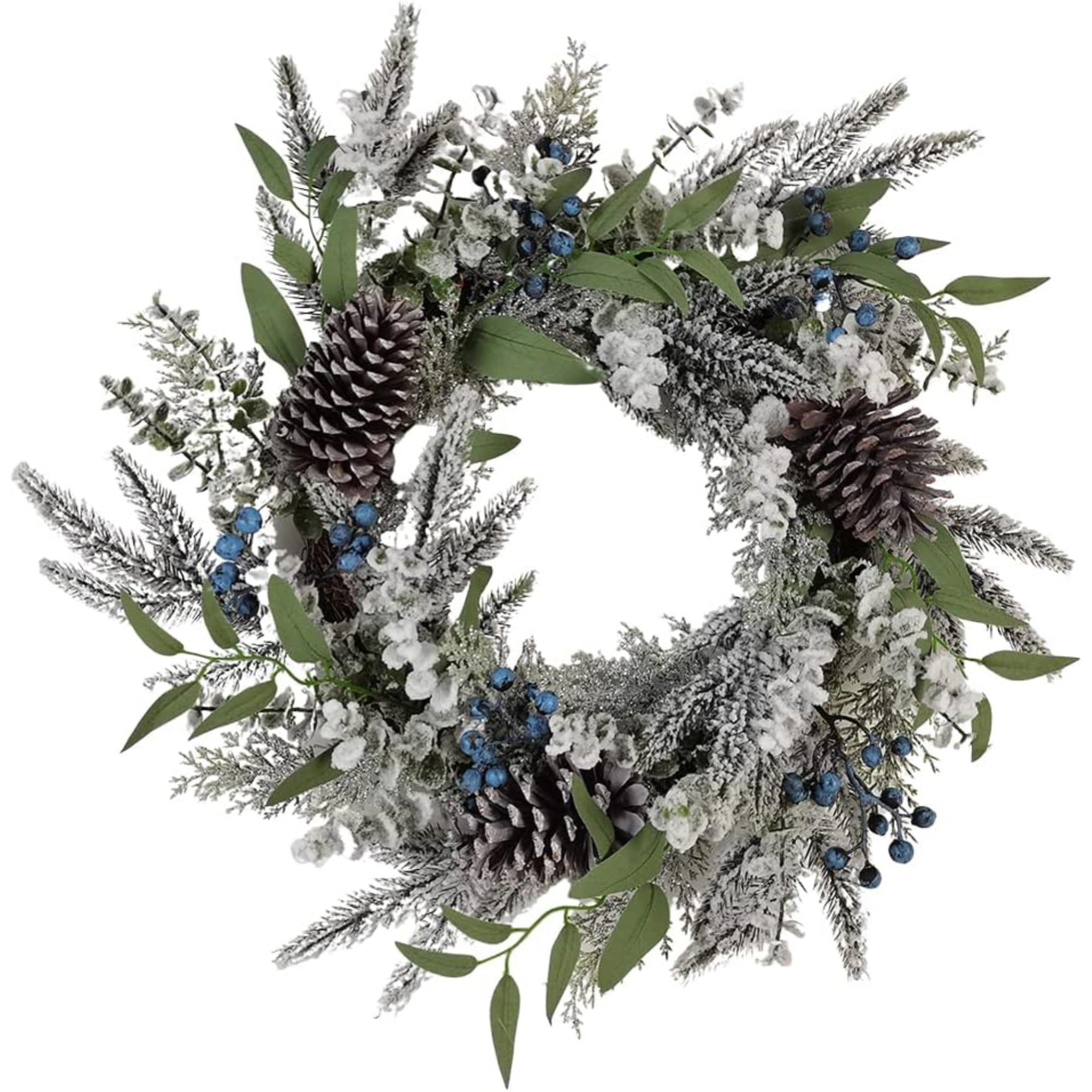 Kurt Adler Unlit Flocked Rattan Artificial Christmas Decorated Wreath with Berries and Pinecones, 24"