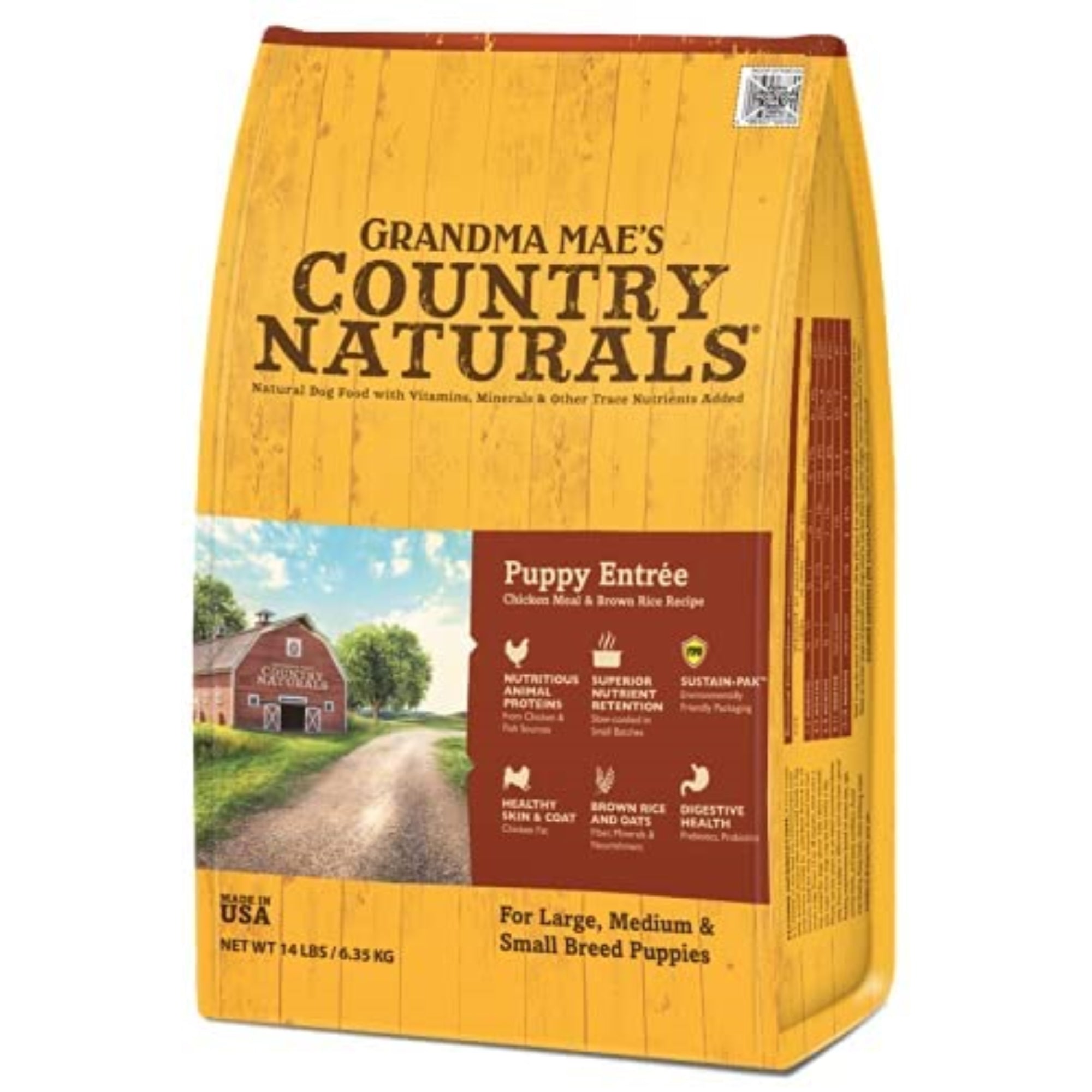 Grandma Mae's Country Naturals Dog Food for Puppies with Meat & Brown Rice, 14 LB