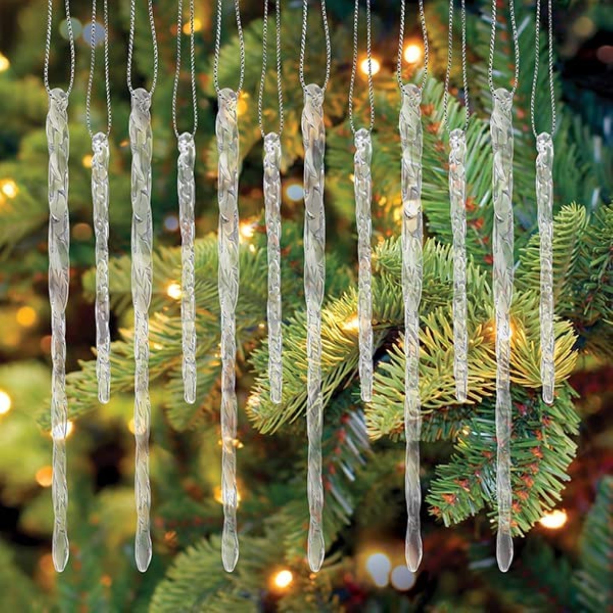 Old World Christmas Glass Blown Tree Ornament, Clear Glass Icicle (24-piece set)