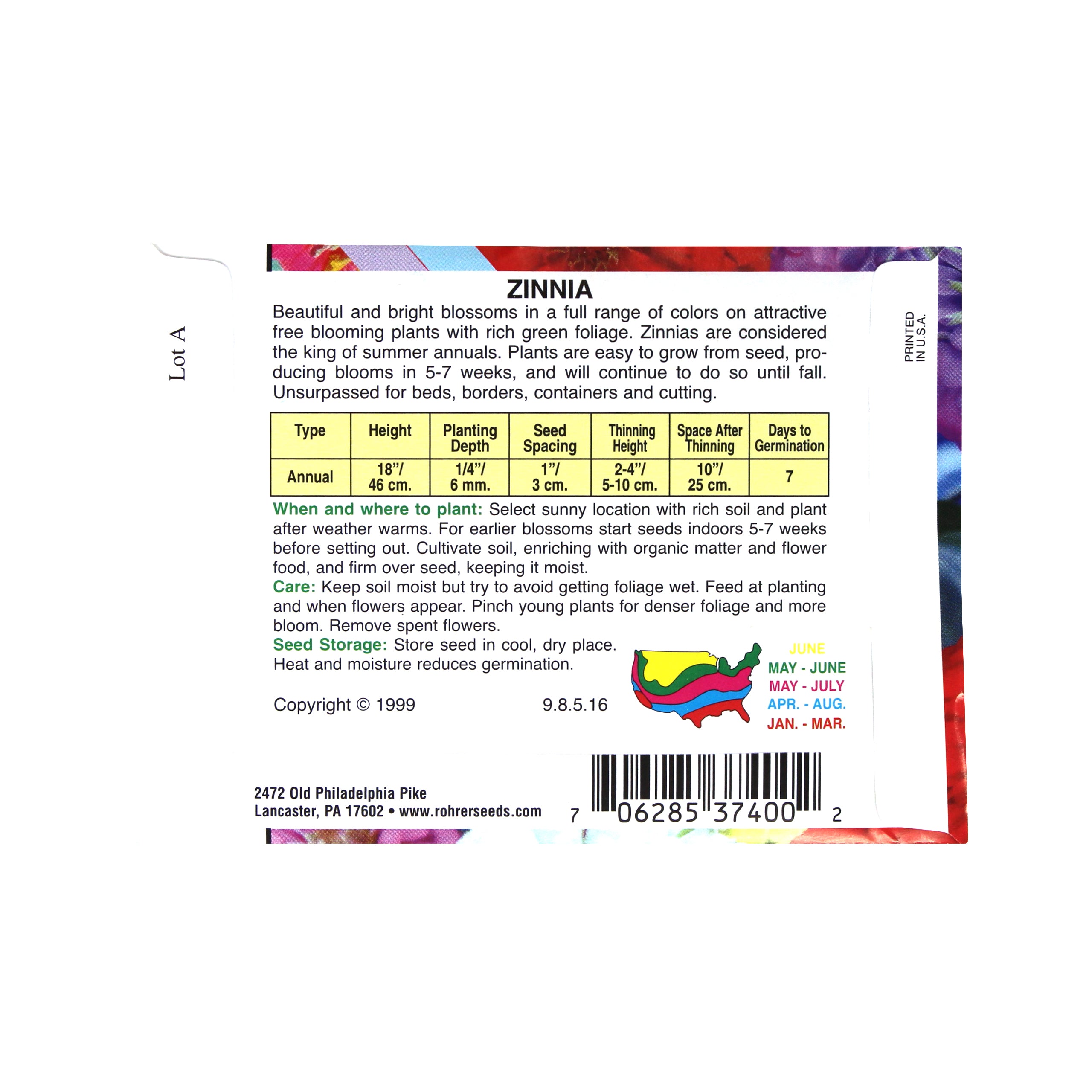 Rohrer Seeds Zinnia, Cut and Come Again, Approx 120 Seeds/Packet