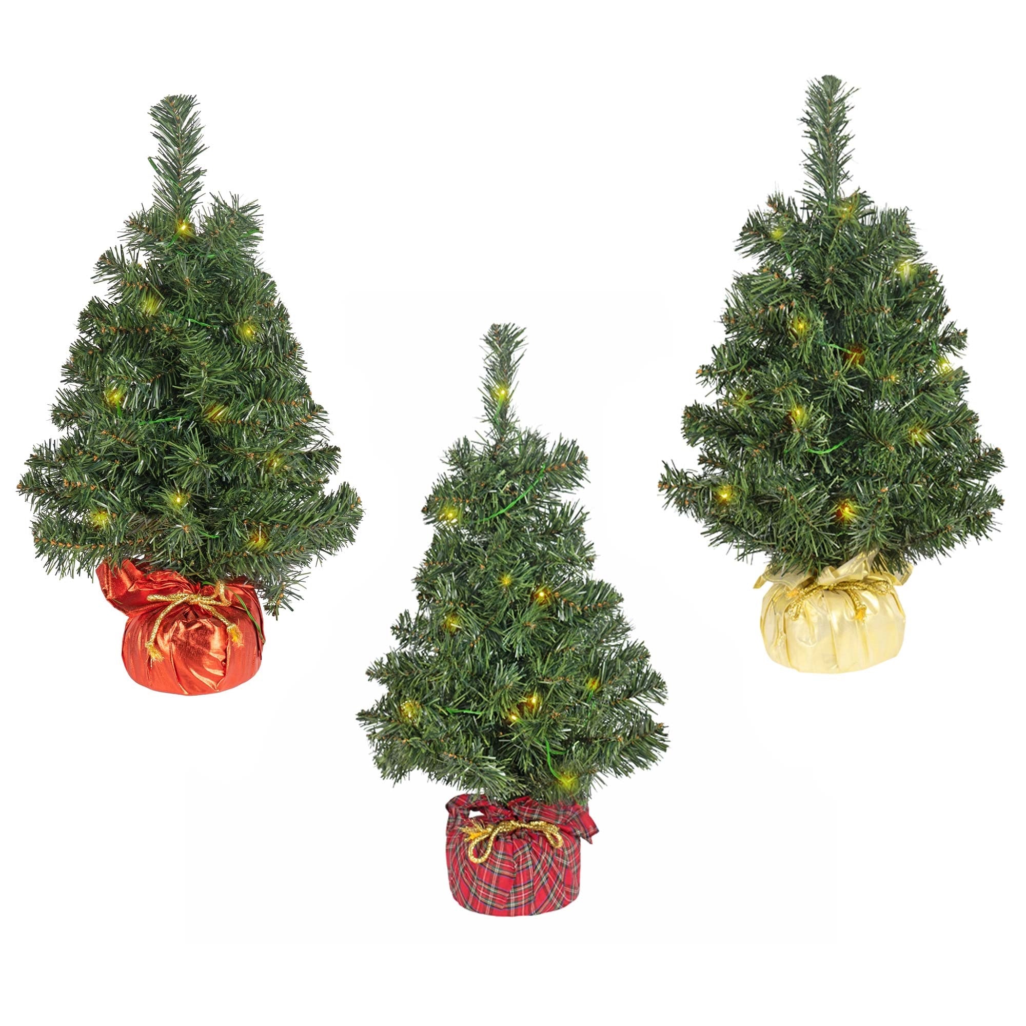National Tree Noble Spruce Tree with LED Lights, Assorted, 2' (Pack of 3)