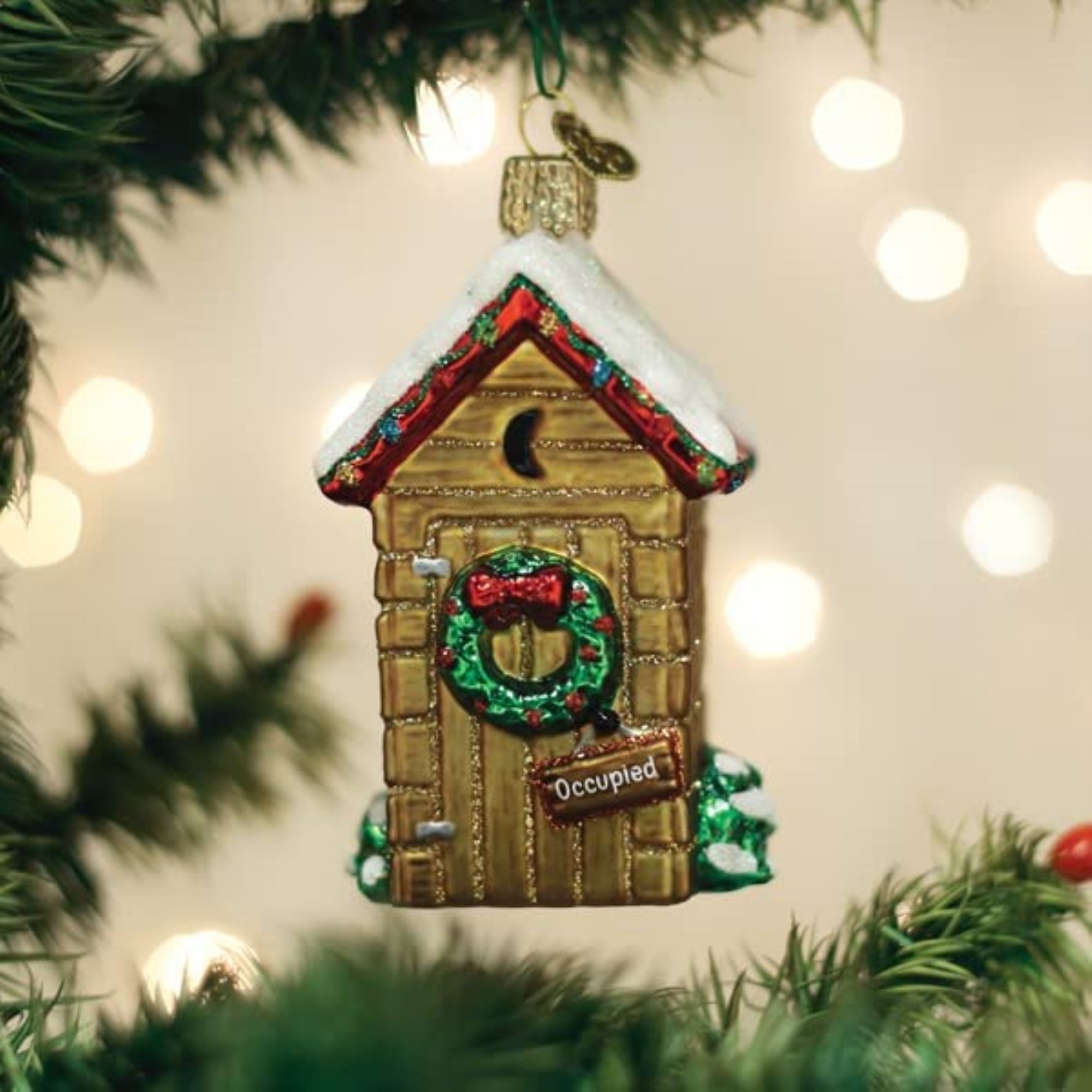 Old World Christmas Holiday Outhouse Glass Blown Ornament for Christmas Tree