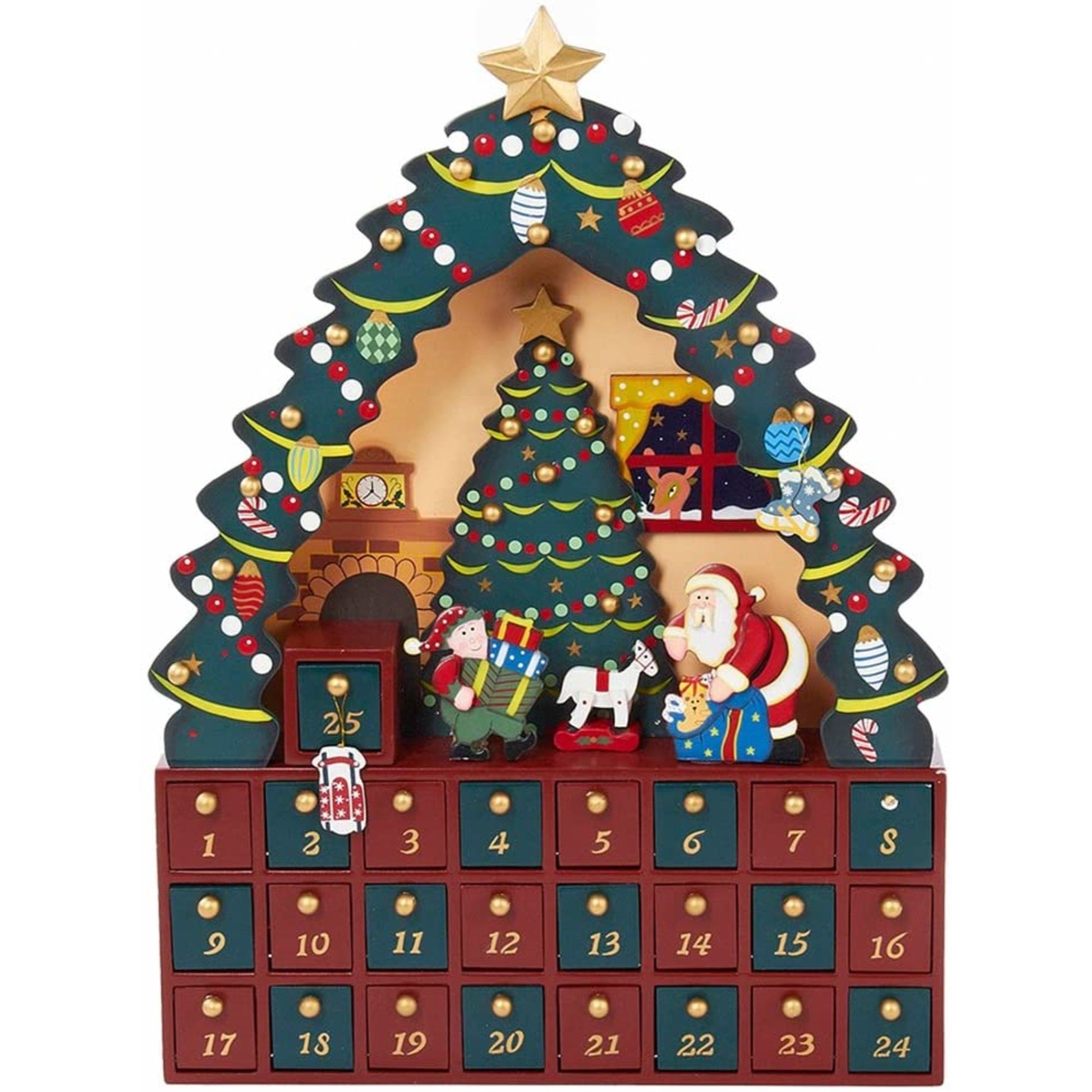 Kurt Adler Christmas Tree 24-Piece Wooden Advent Calendar, 16-Inch