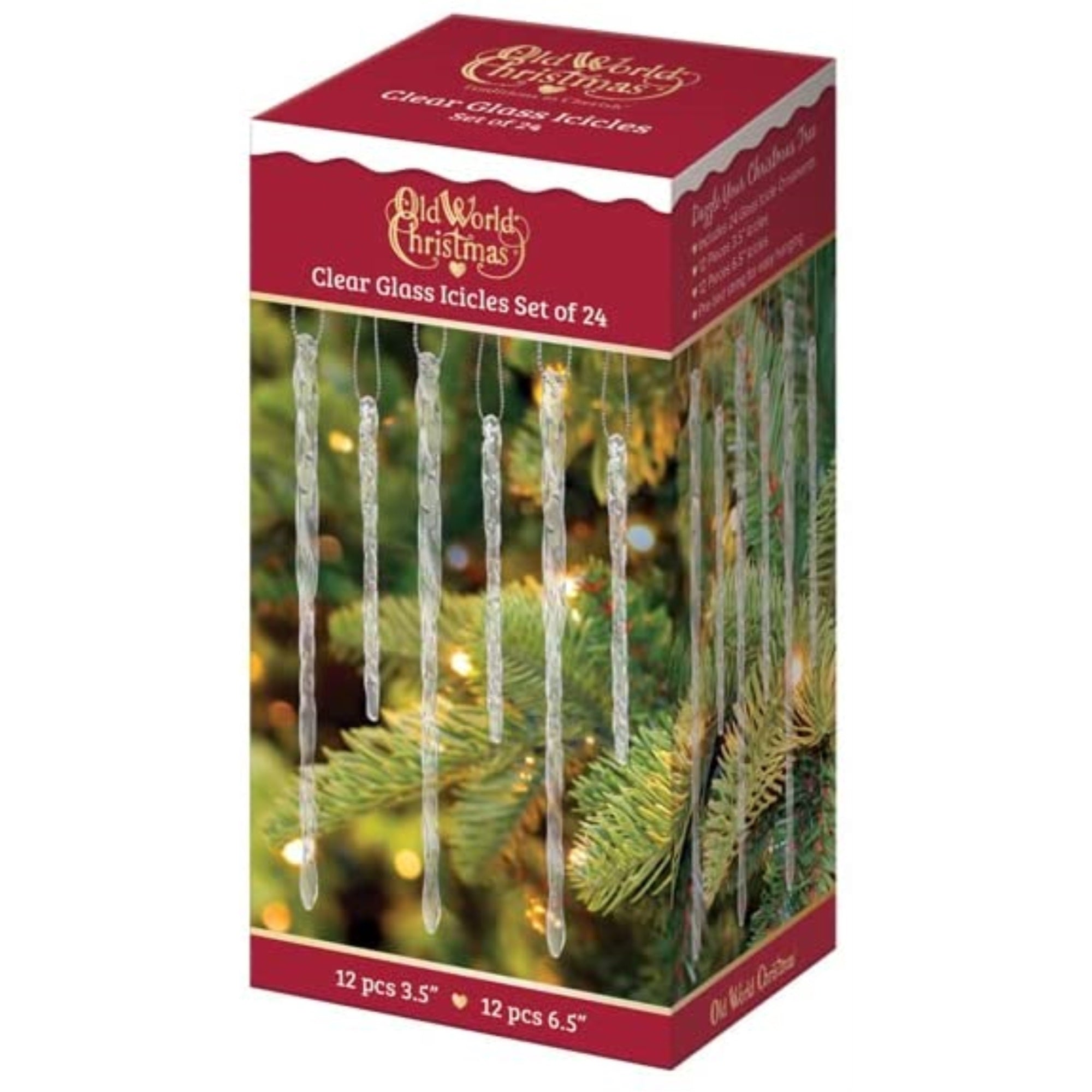 Old World Christmas Glass Blown Tree Ornament, Clear Glass Icicle (24-piece set)