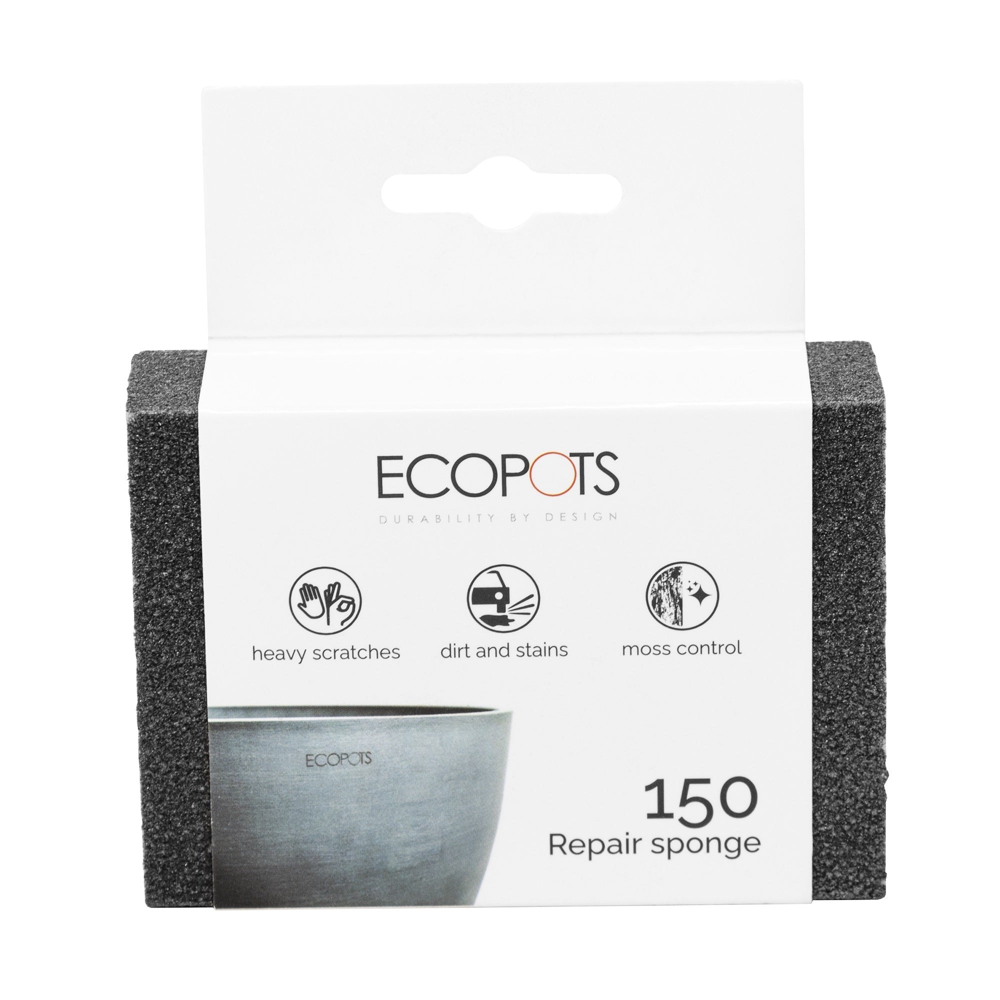 Ecopots Planter Rectangle Repair Sponge for Scratches, Grey, 4"