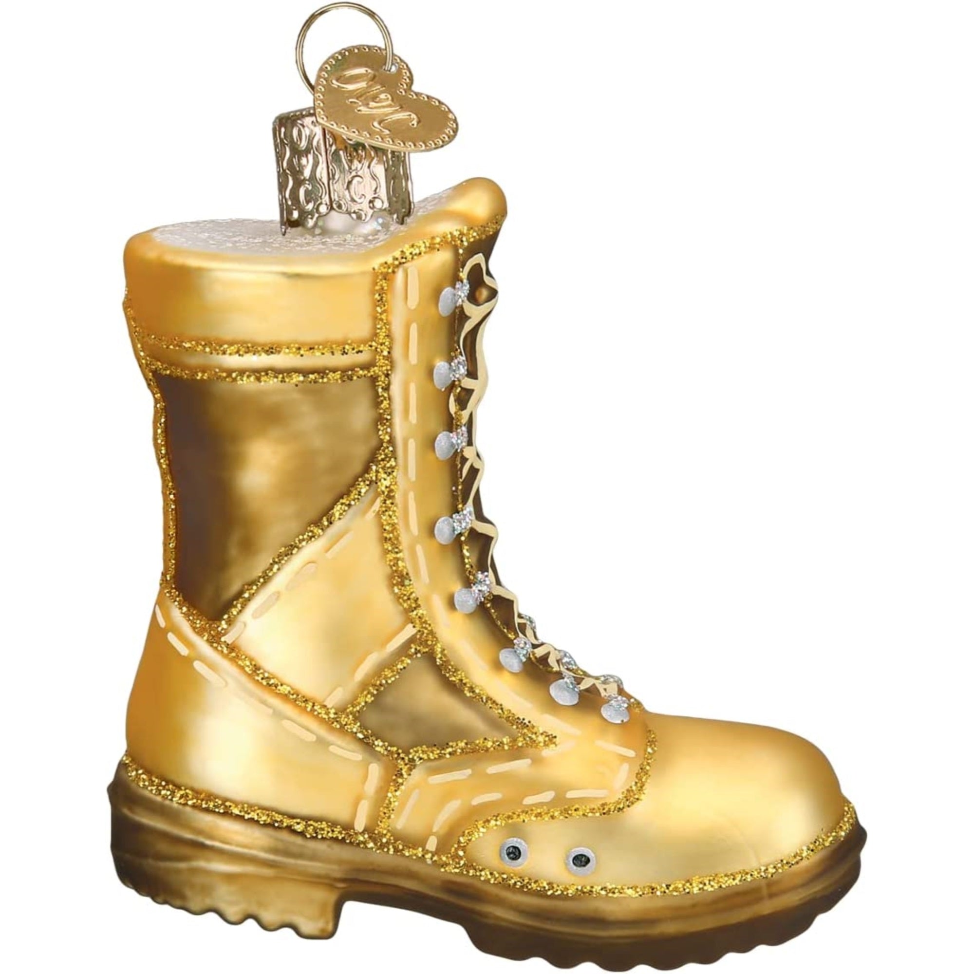 Old World Christmas Glass Blown Military Combat Boot, 3"