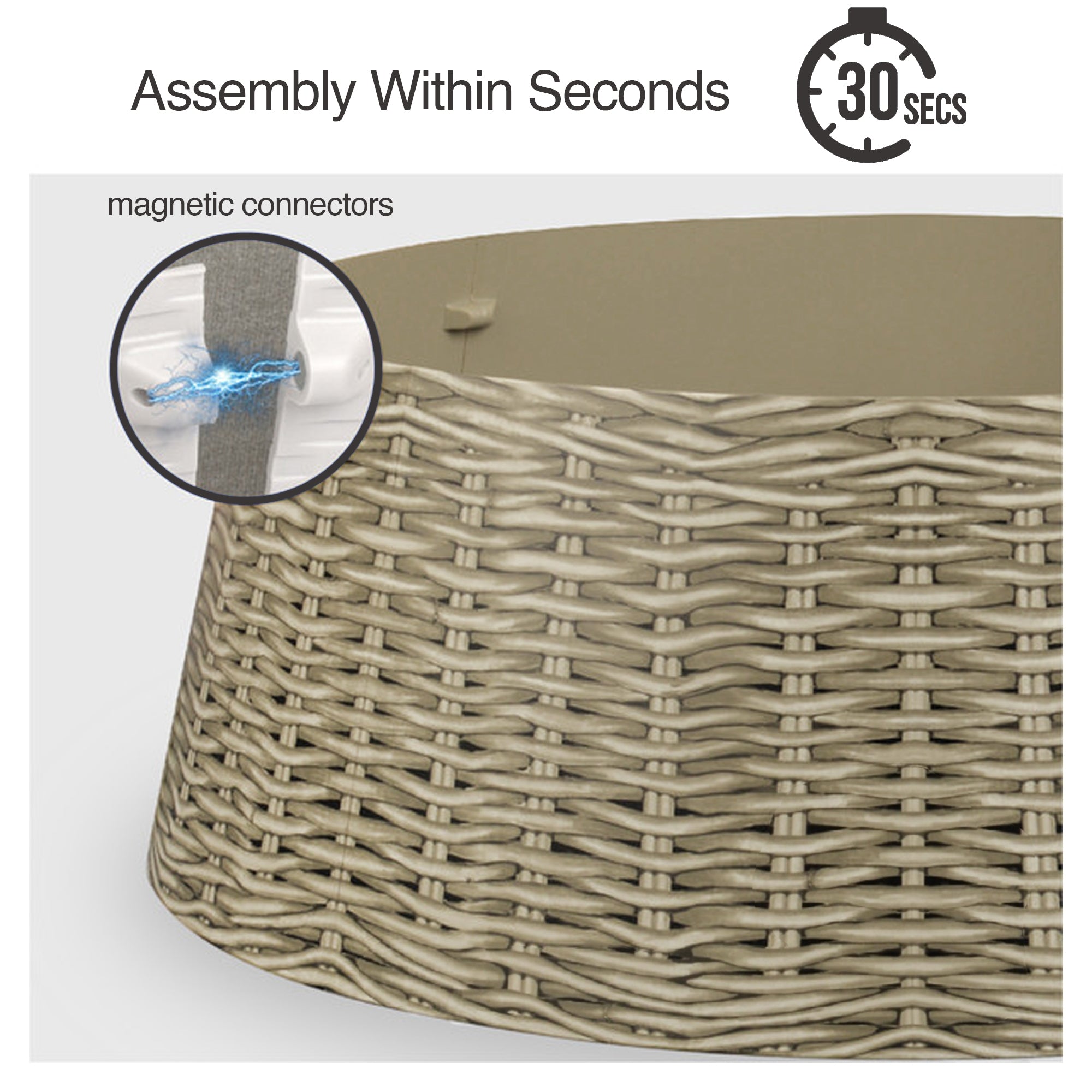 Tree Nest Christmas Decal Covered Tree Collar for Artificial or Living Christmas Tree, Woven Rattan Appearance, Large, Gray