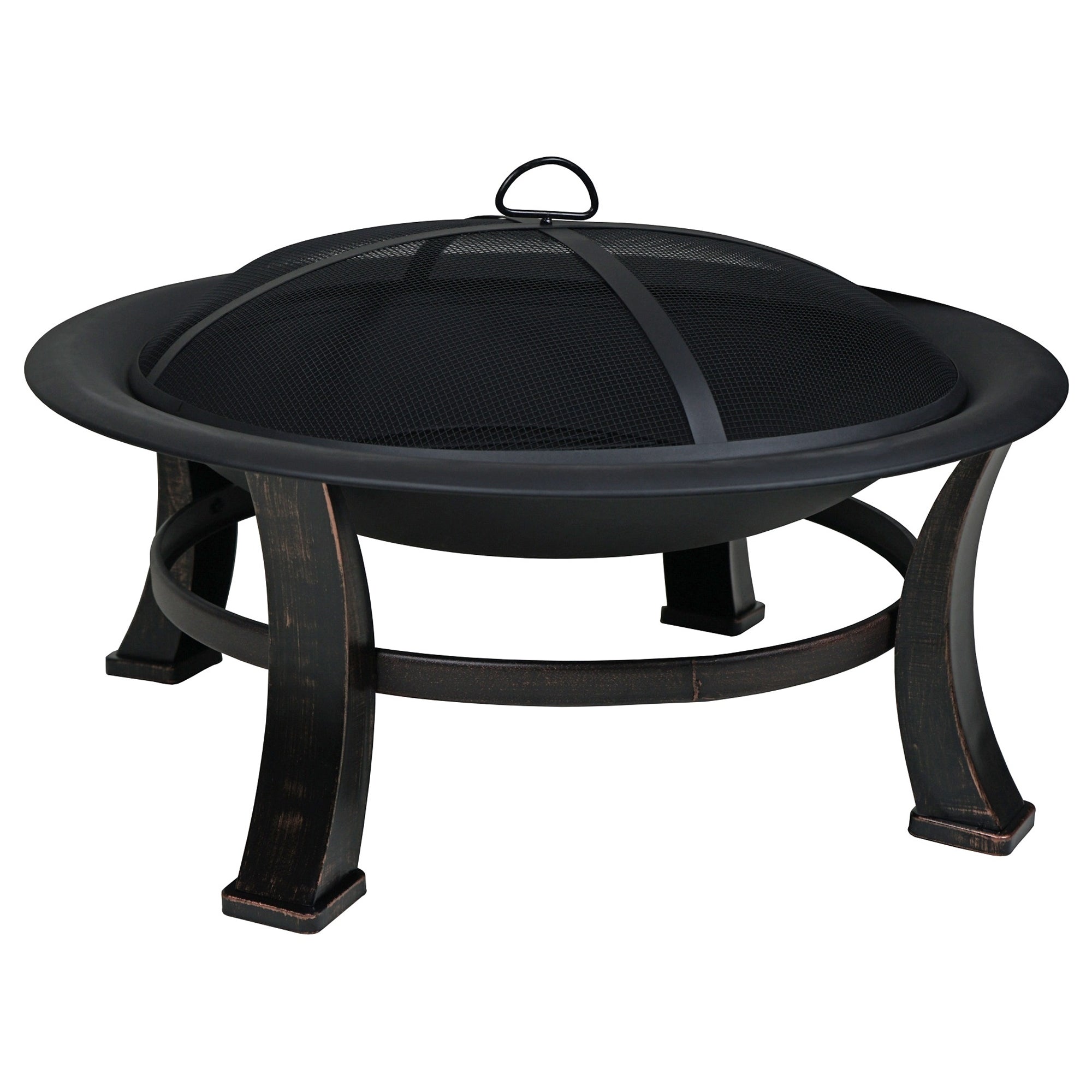 Four Seasons Courtyard Wood Burning Fire Pit w/ Mesh Screen, Black 30"
