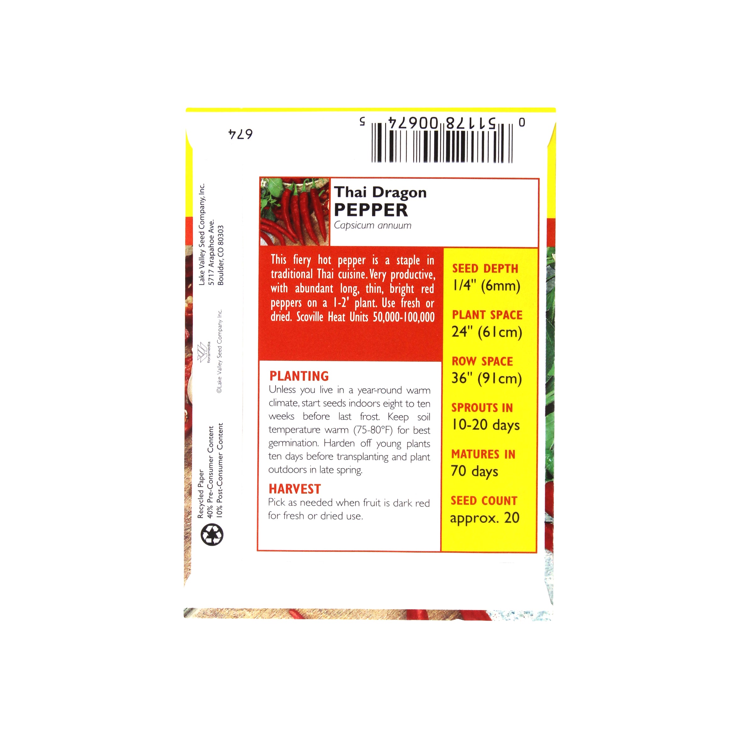 Lake Valley Seed Pepper, Hot Thai Dragon Heirloom, 0.30g