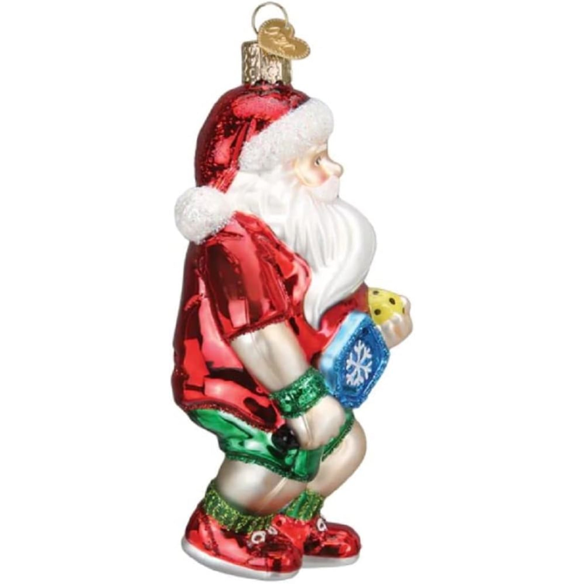 Old World Christmas Pickleball Santa Blown Glass Holiday Ornament