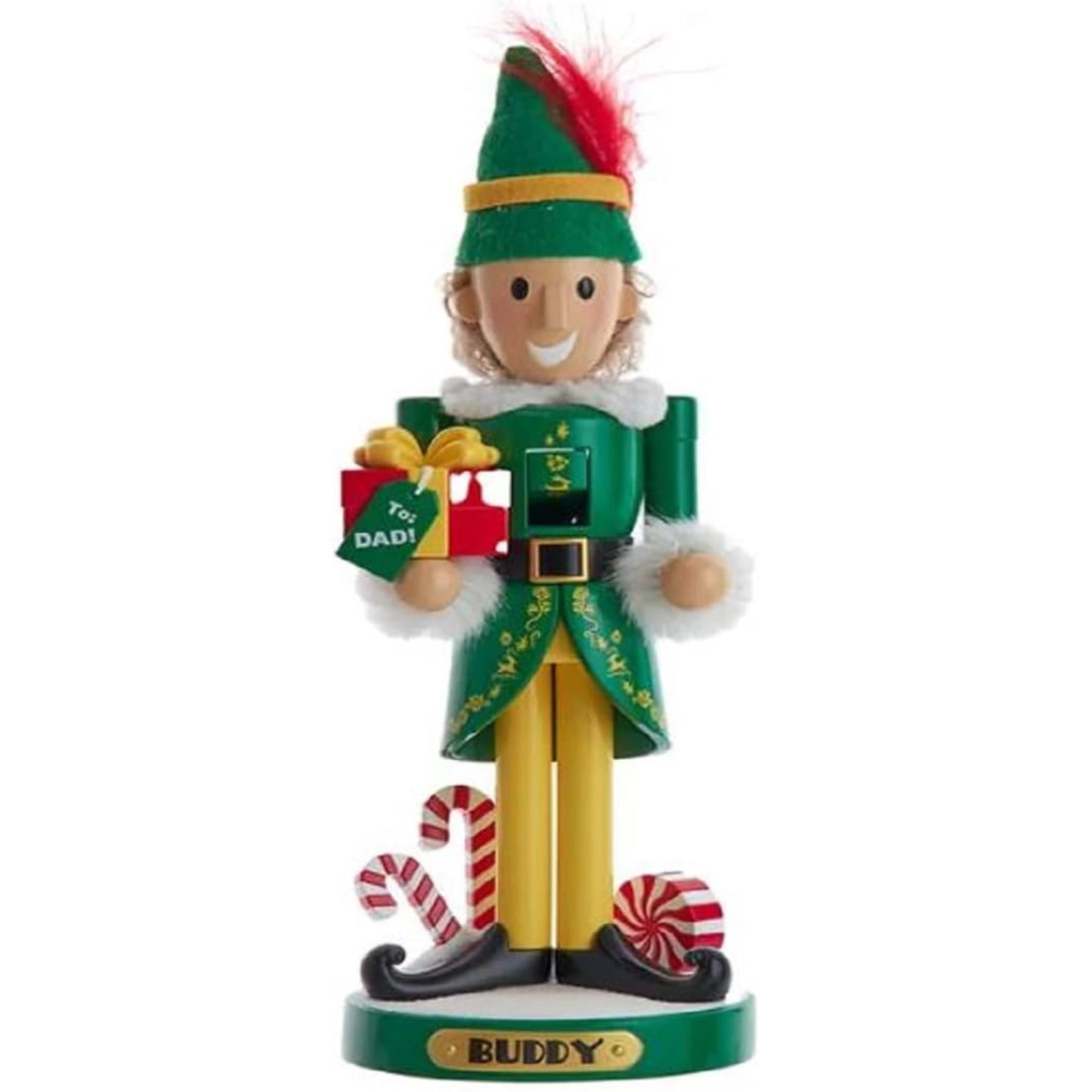 Kurt Adler Elf The Movie Nutcracker, Buddy Holding a Gift, 10.5"