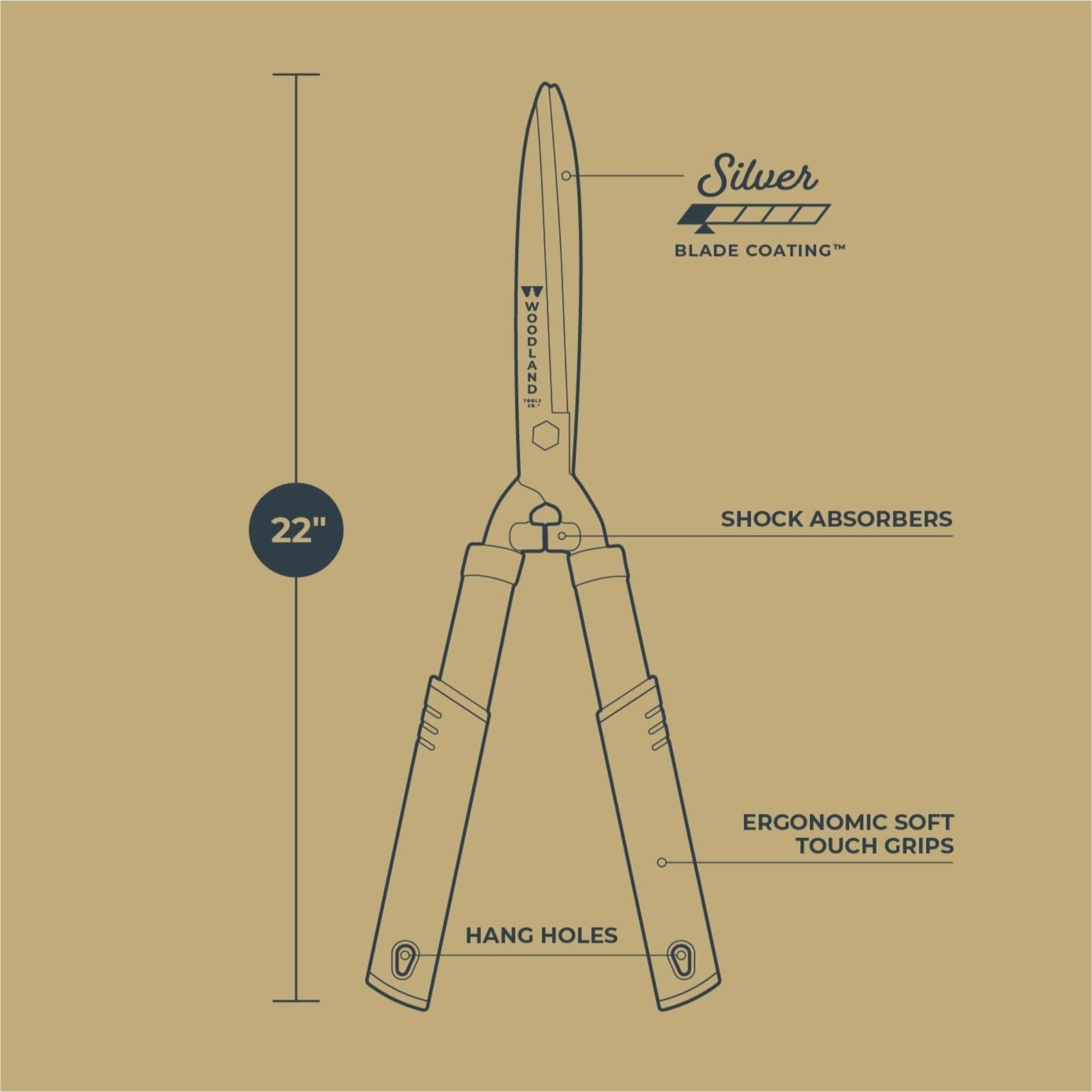 Woodland Tools Regular Duty Bypass Hedge Shear, 22"