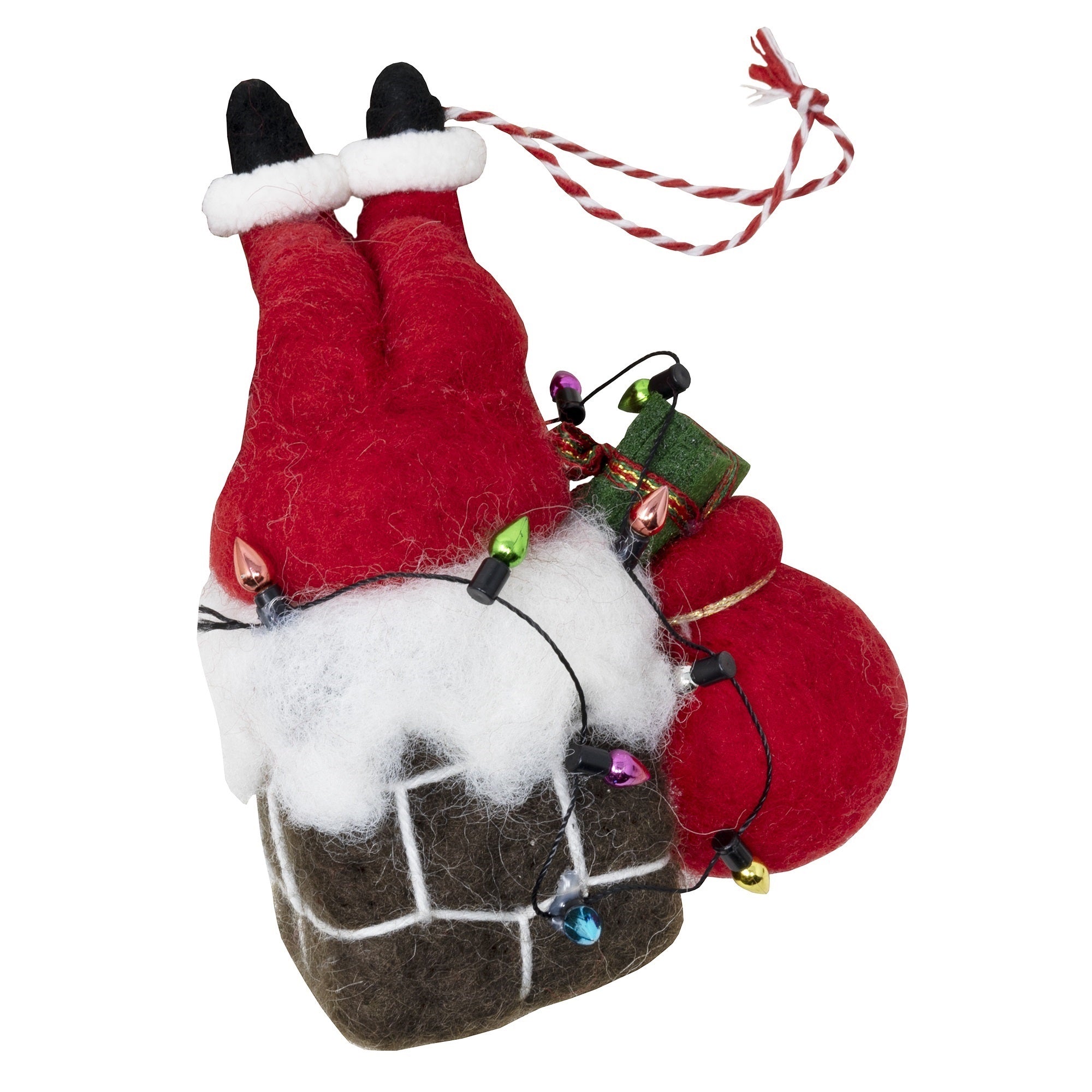 Tag Santa In a Chimney Wool Hanging Christmas Ornament