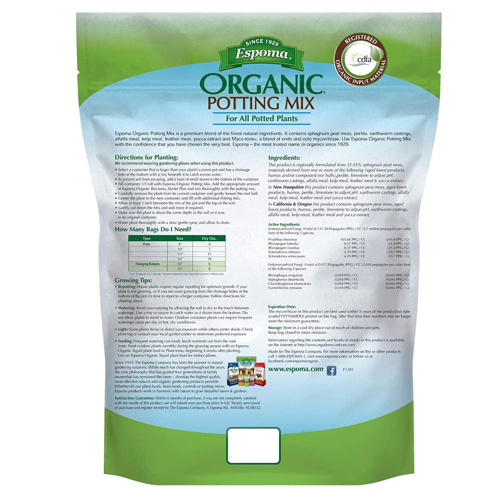 Espoma Organic Potting Mix for Potted Plants, All Natural for Organic Gardening - for Indoor & Outdoor Containers