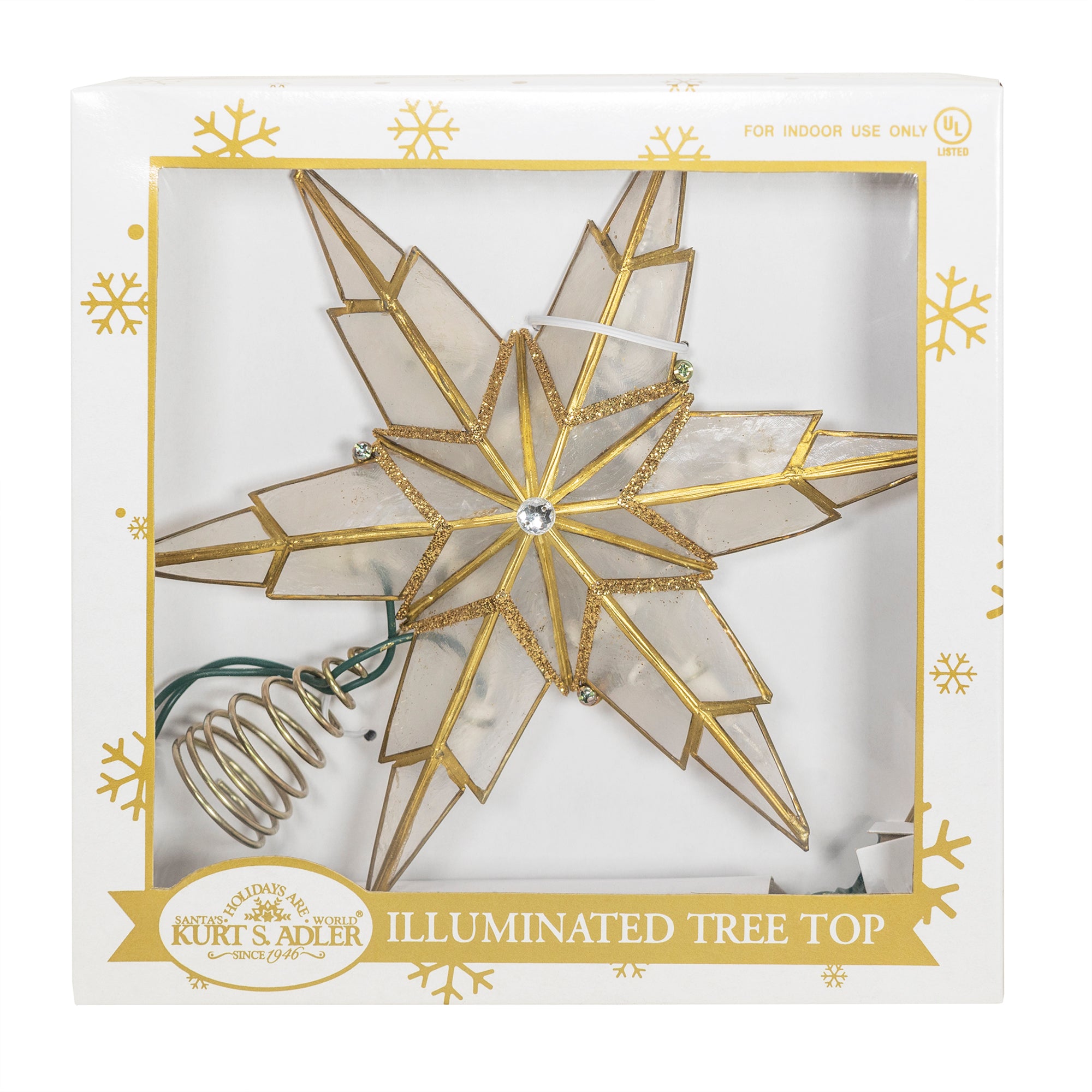 Kurt Adler 10-Light Capiz Treetop, Gold Star, 9"