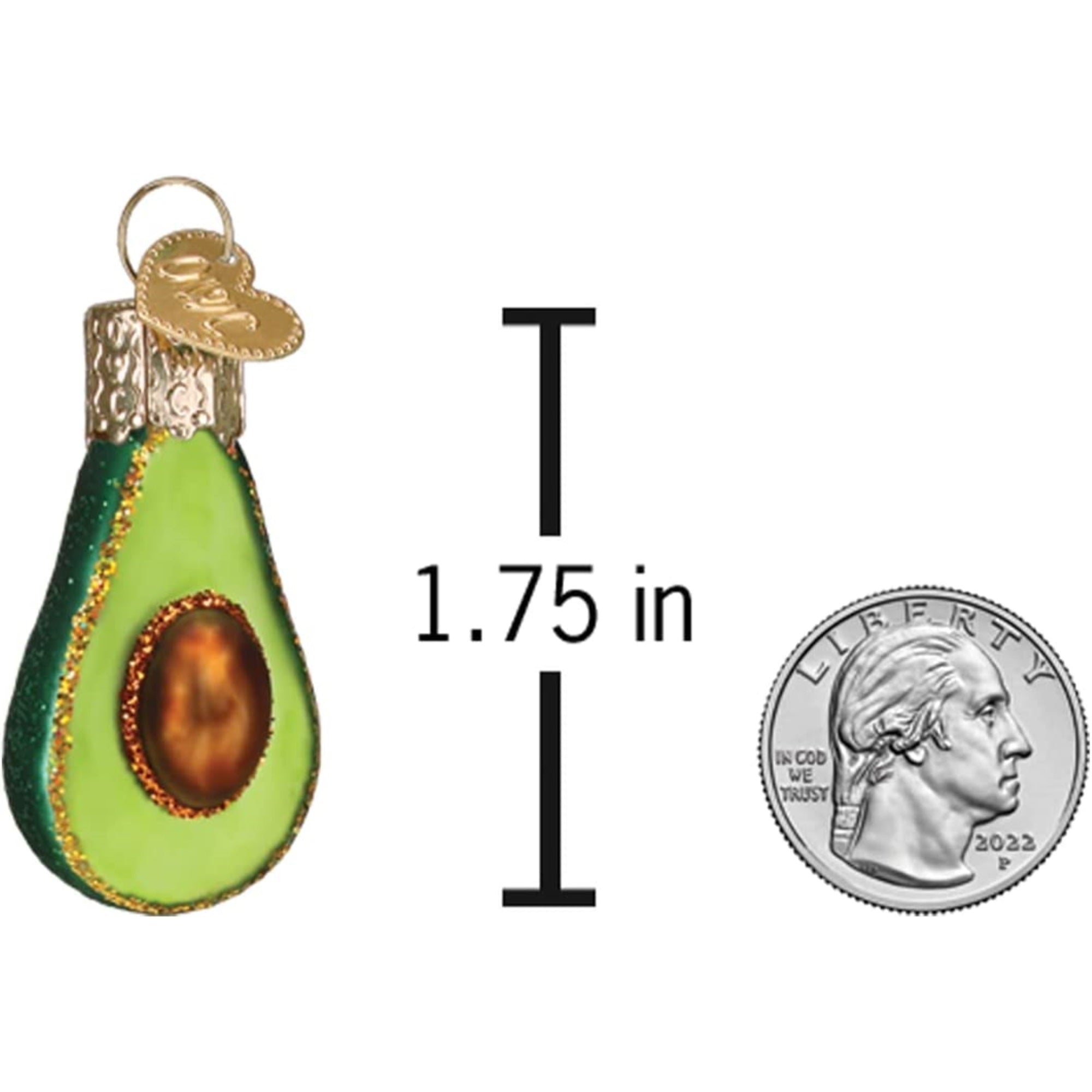 Old World Christmas Mini Glass Blown Avocado Ornament, 1.75"
