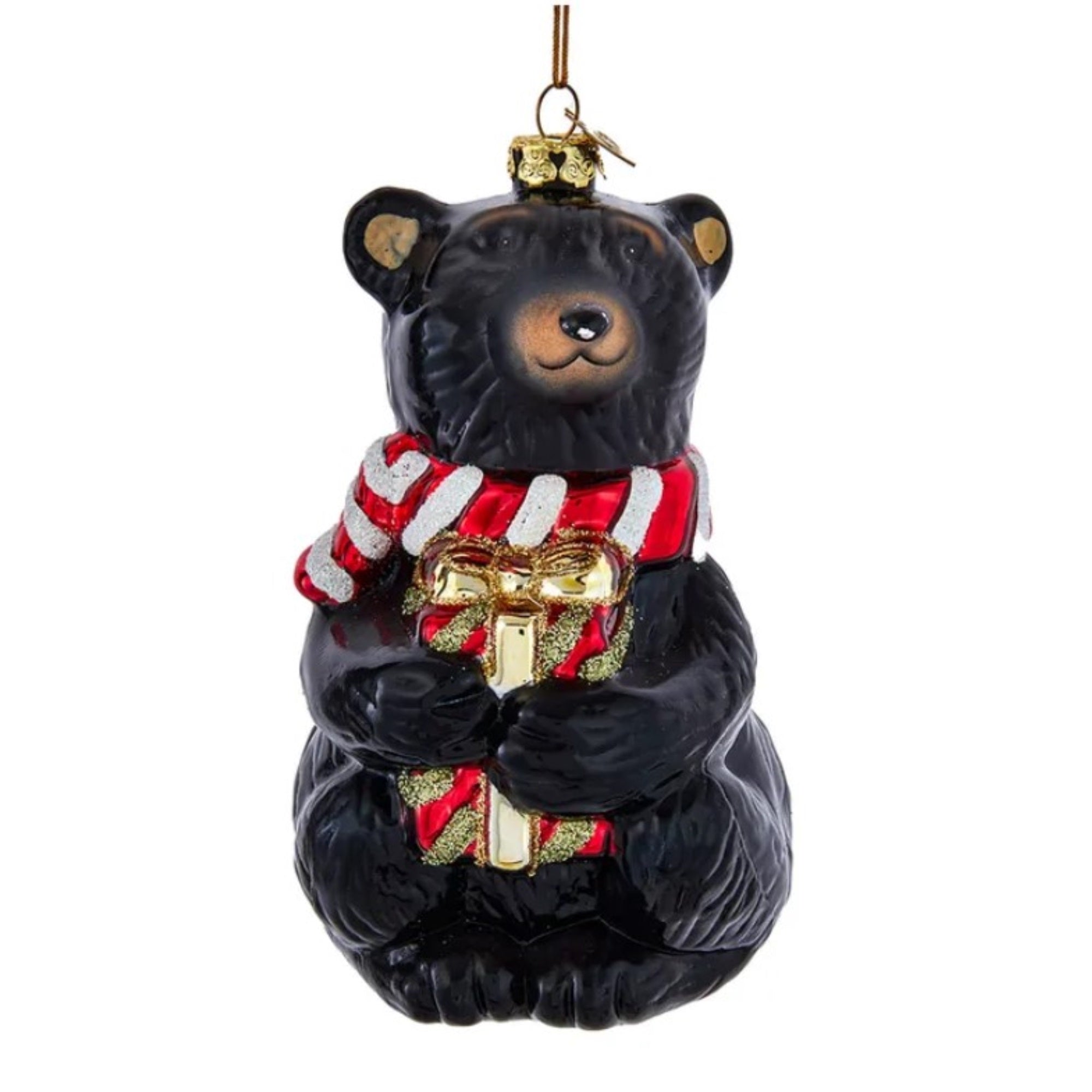 Kurt Adler Ornaments for Christmas Tree, Noble Gems Black Bear with Gift