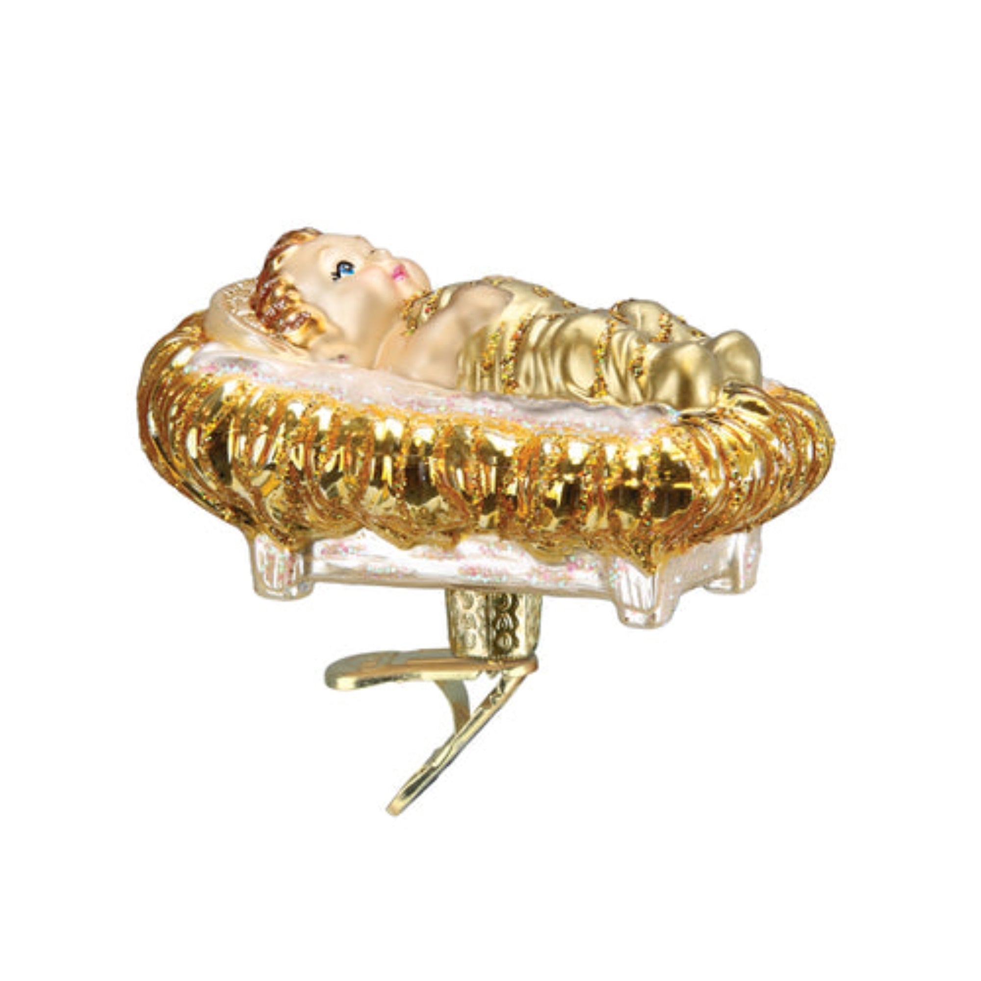Old World Christmas Baby Jesus In Manger Blown Glass Holiday Ornament For Tree