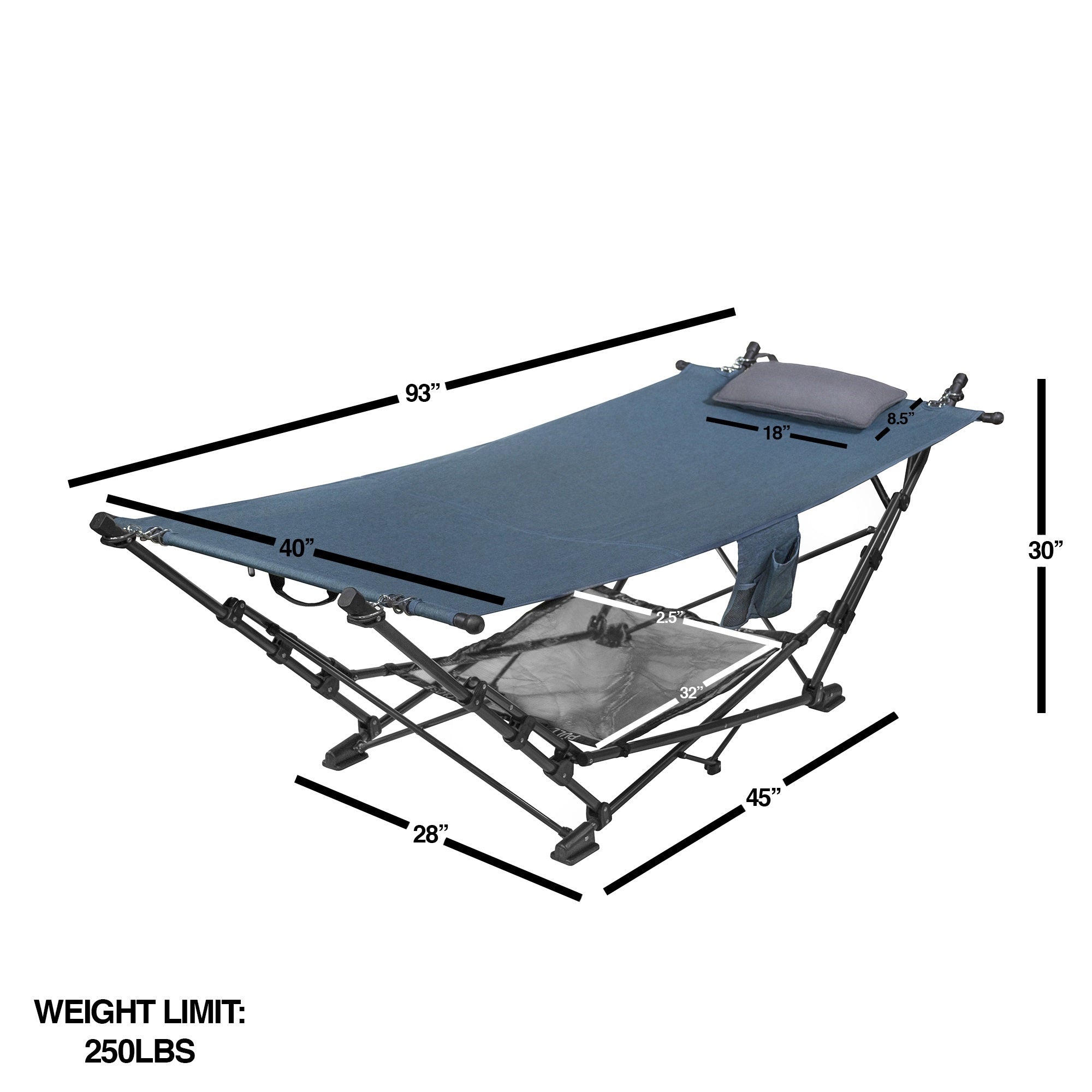 Zenithen Outdoor Patio Folding Collapsible Hammock w/ Sturdy Frame and Pillow For Camping, Blue