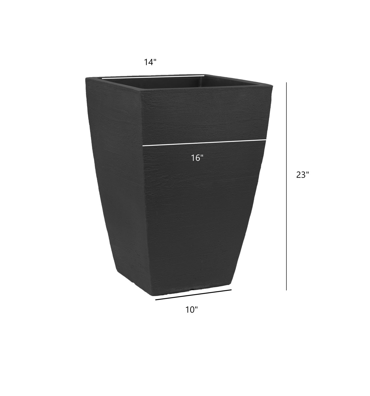Tusco Products Modern Planter, Tall Square, Black, 16” x 23”