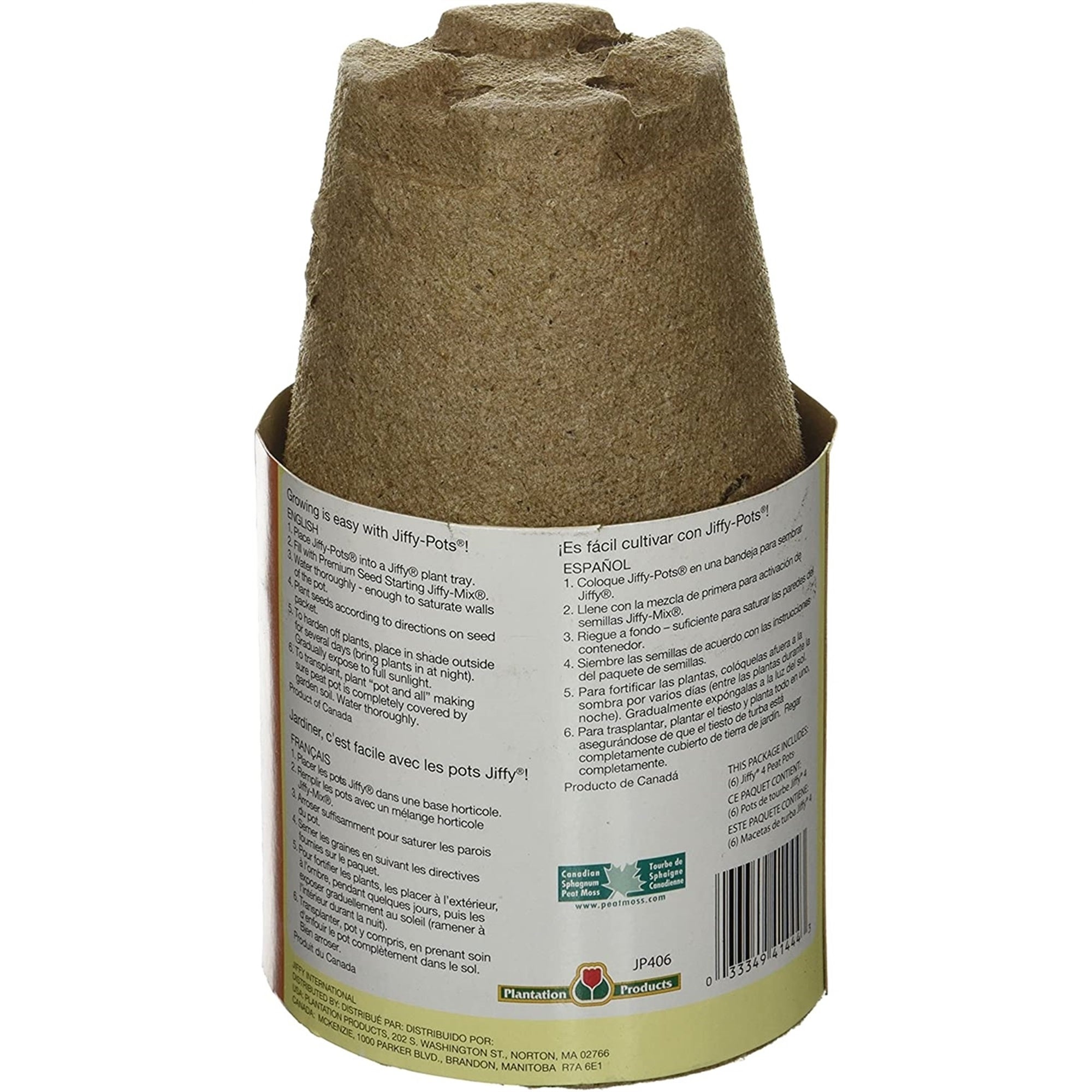 Jiffy Round Degradable Seed Starting Peat Pots, Brown, 4" (Pack of 6)