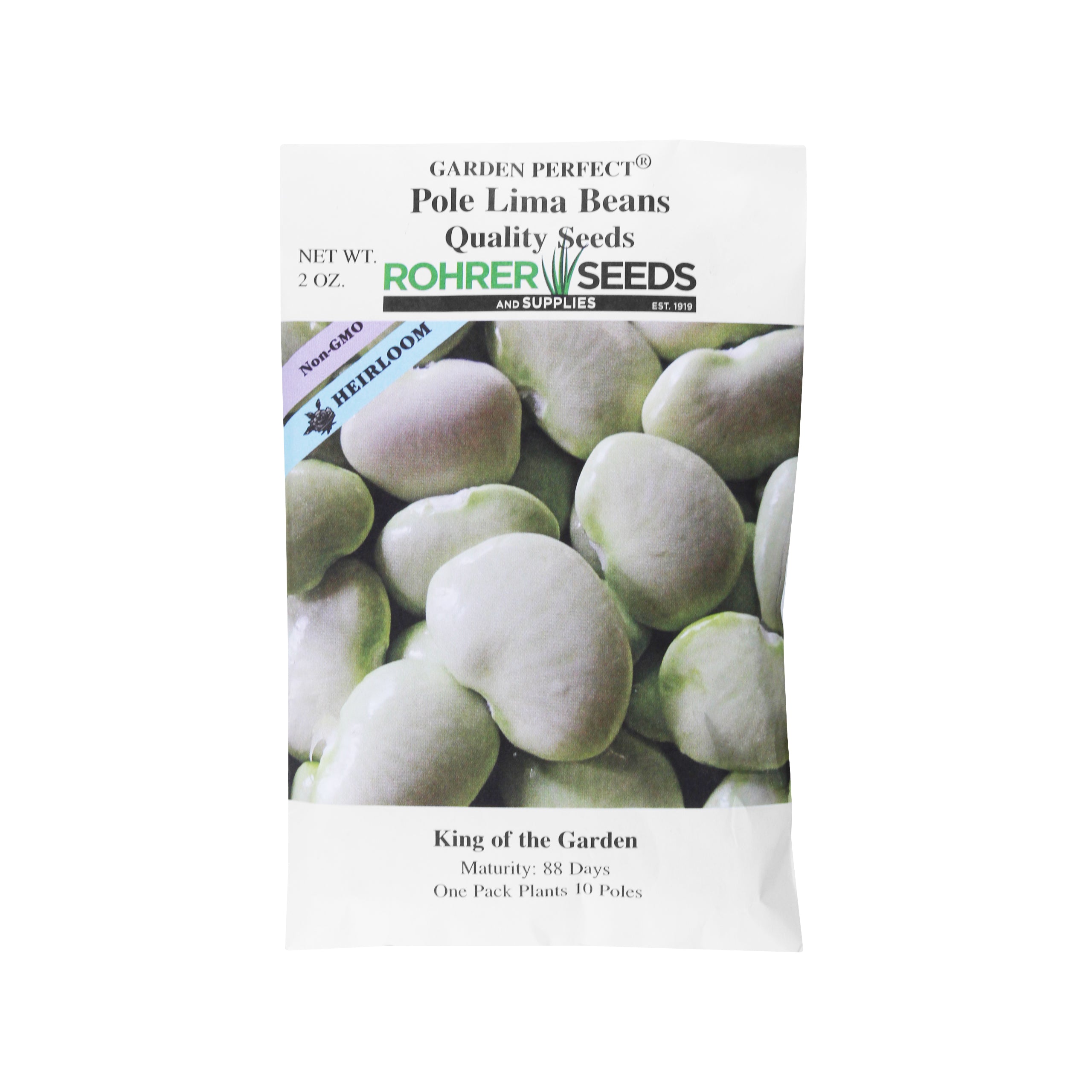 Rohrer Seeds King of the Garden Pole Lima Beans, 2oz Packet, Plants 10 Poles