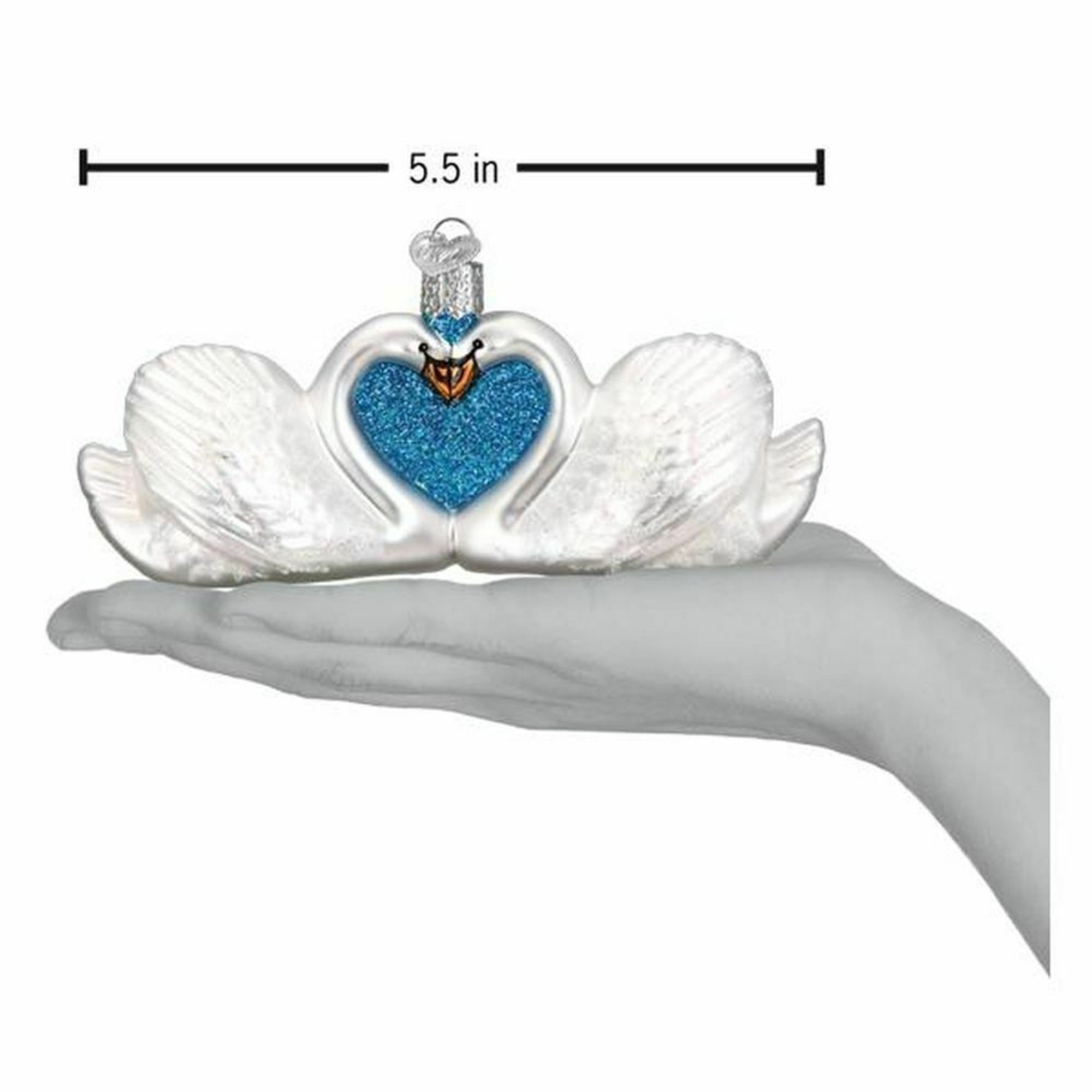 Old World Christmas Glass Blown Ornament, Swans in Love, 5.5"