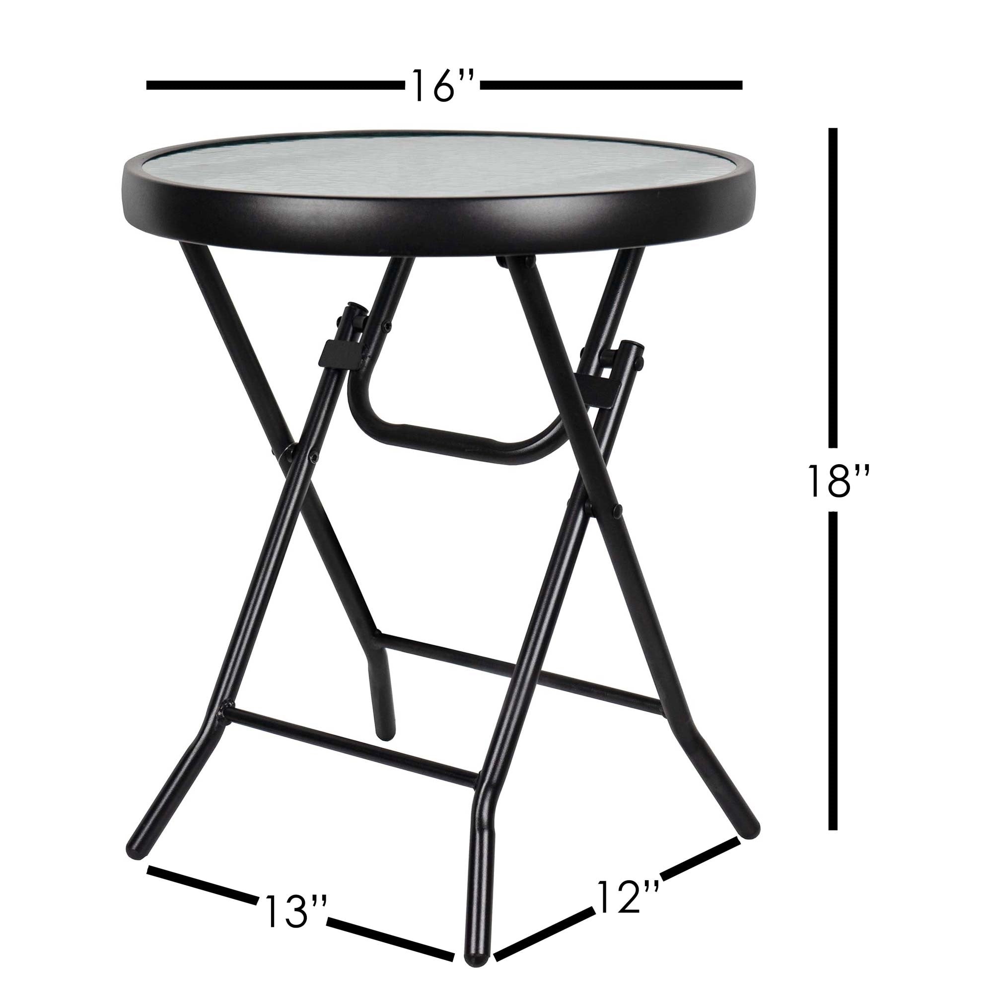 Four Seasons Courtyard Woodard Foldable Side Glass Top Table, Black, 16"