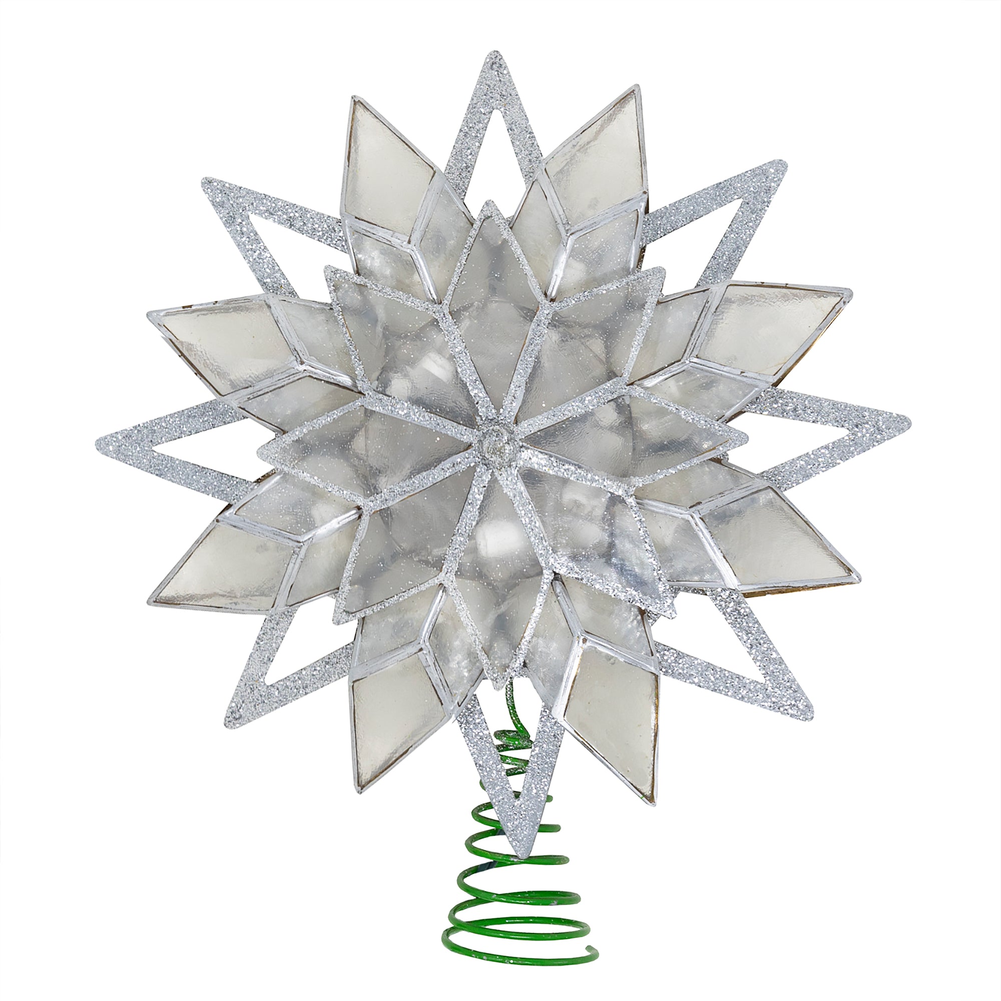 Kurt Adler 10-Light Capiz Treetop, Silver Glittered Star, 9.5"