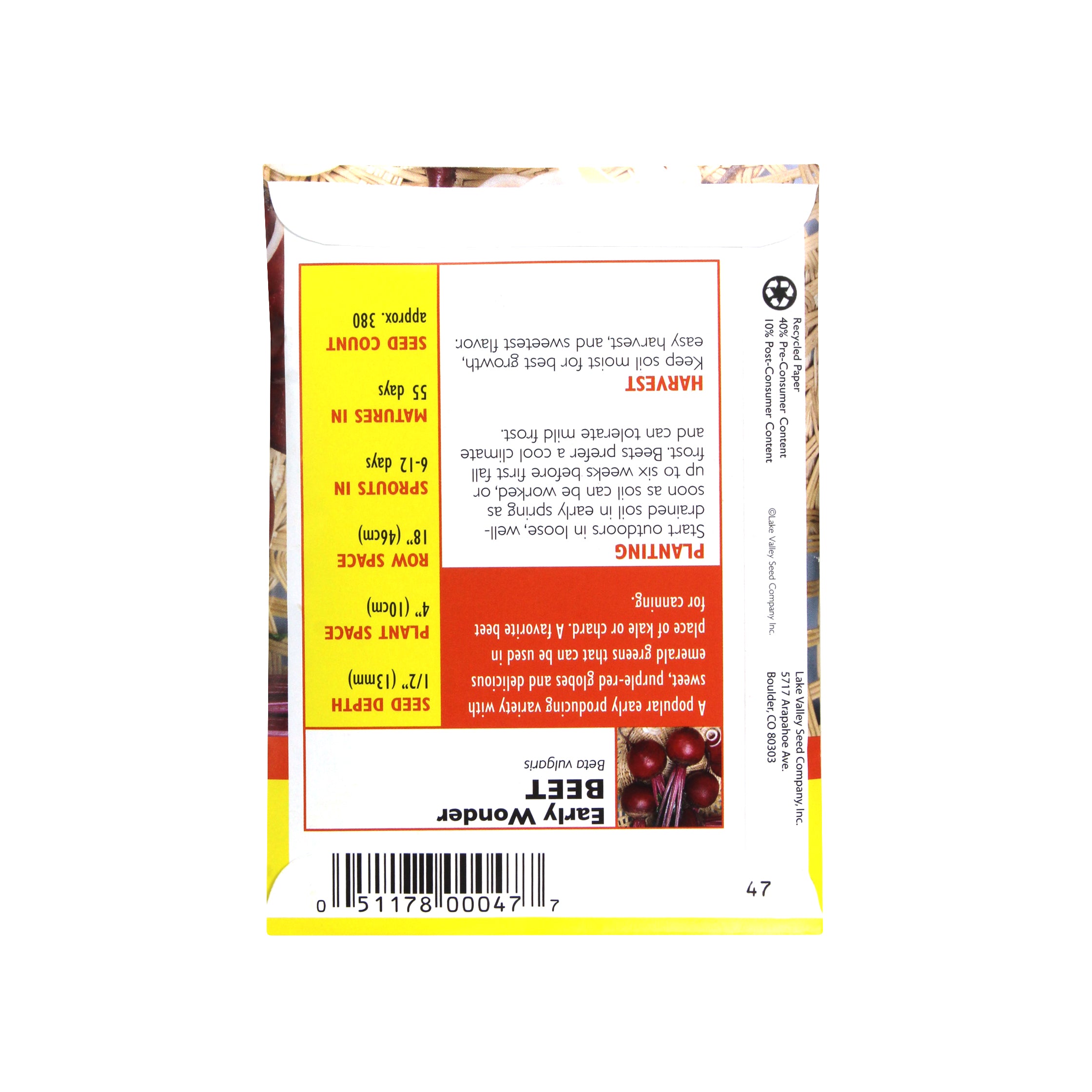 Lake Valley Seed Beet Early Wonder Heirloom Vegetable Seeds, 4g