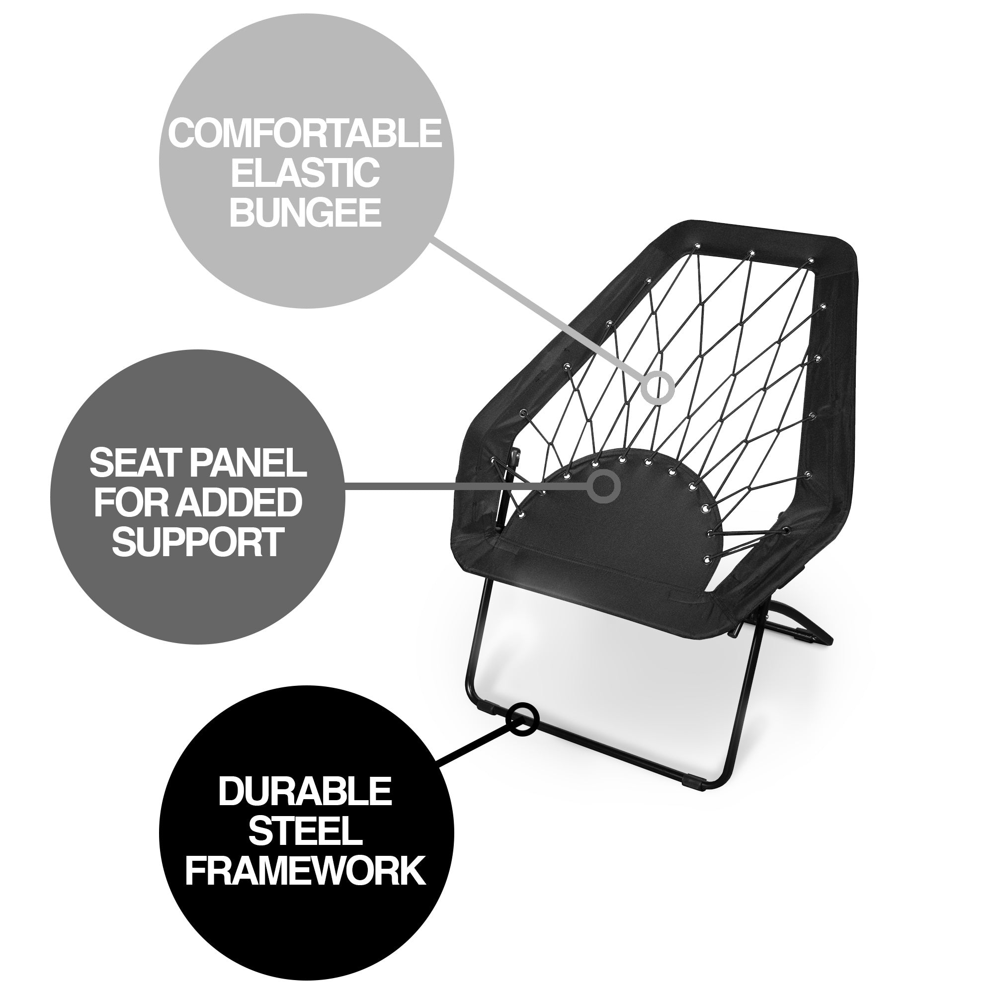 Zenithen Black Hexagon Bungee Chair For Dorm, Bed, Living Room, 32" (Pack of 1)