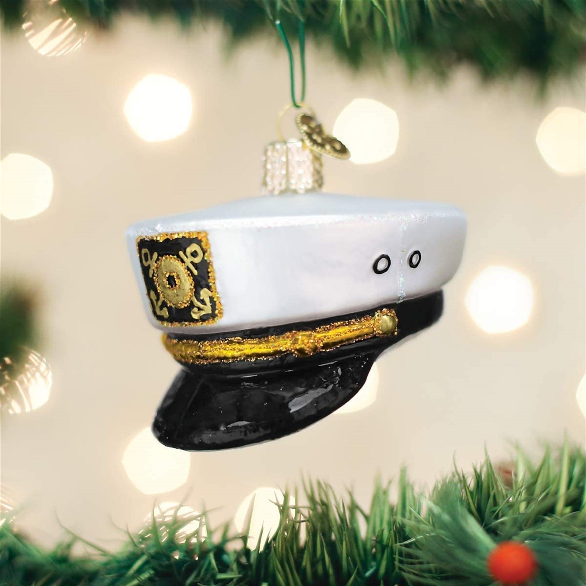 Old World Christmas Glass Blown Ornament Captain's Hat, 2.75"
