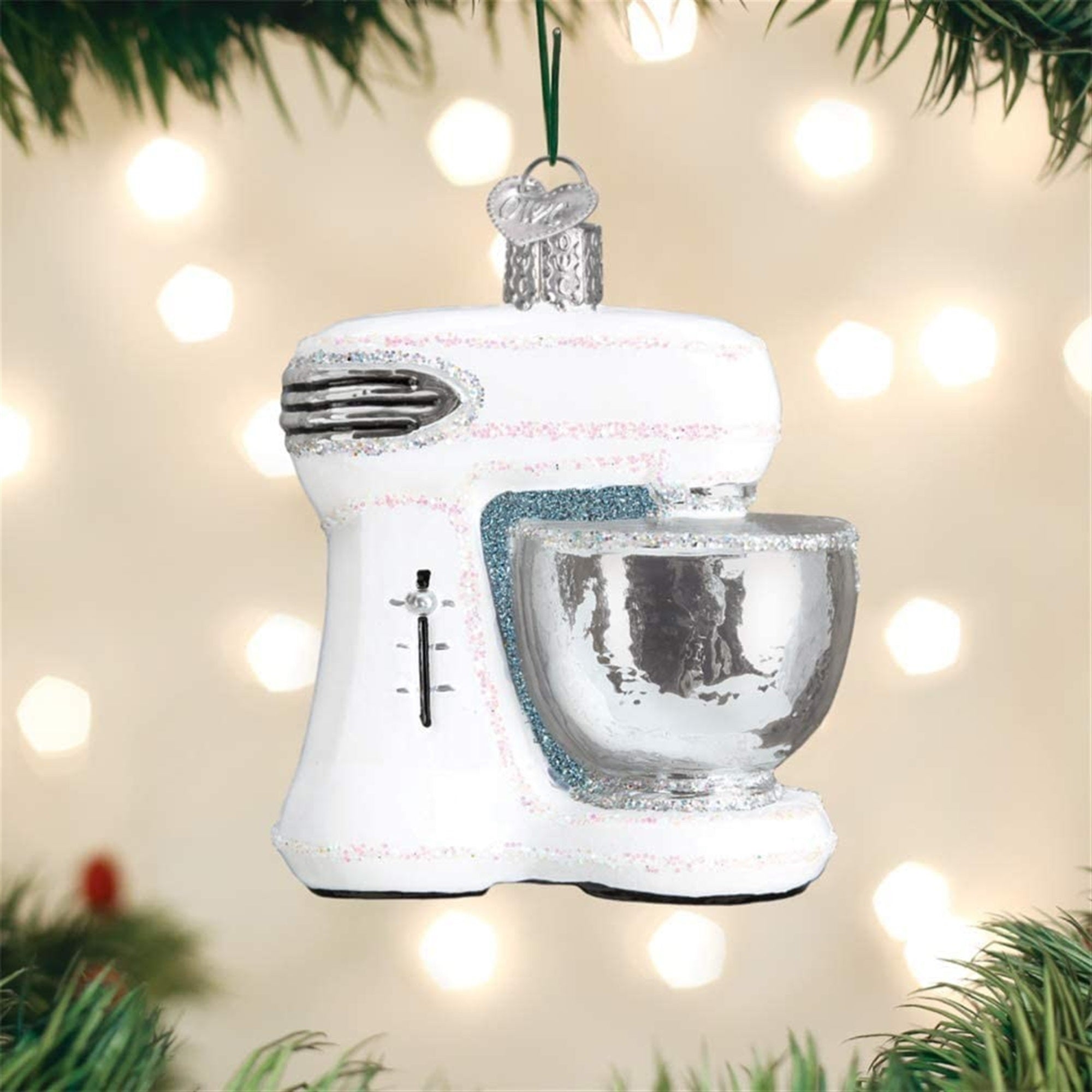 Old World Christmas White Electric Mixer Glass Blown Ornament