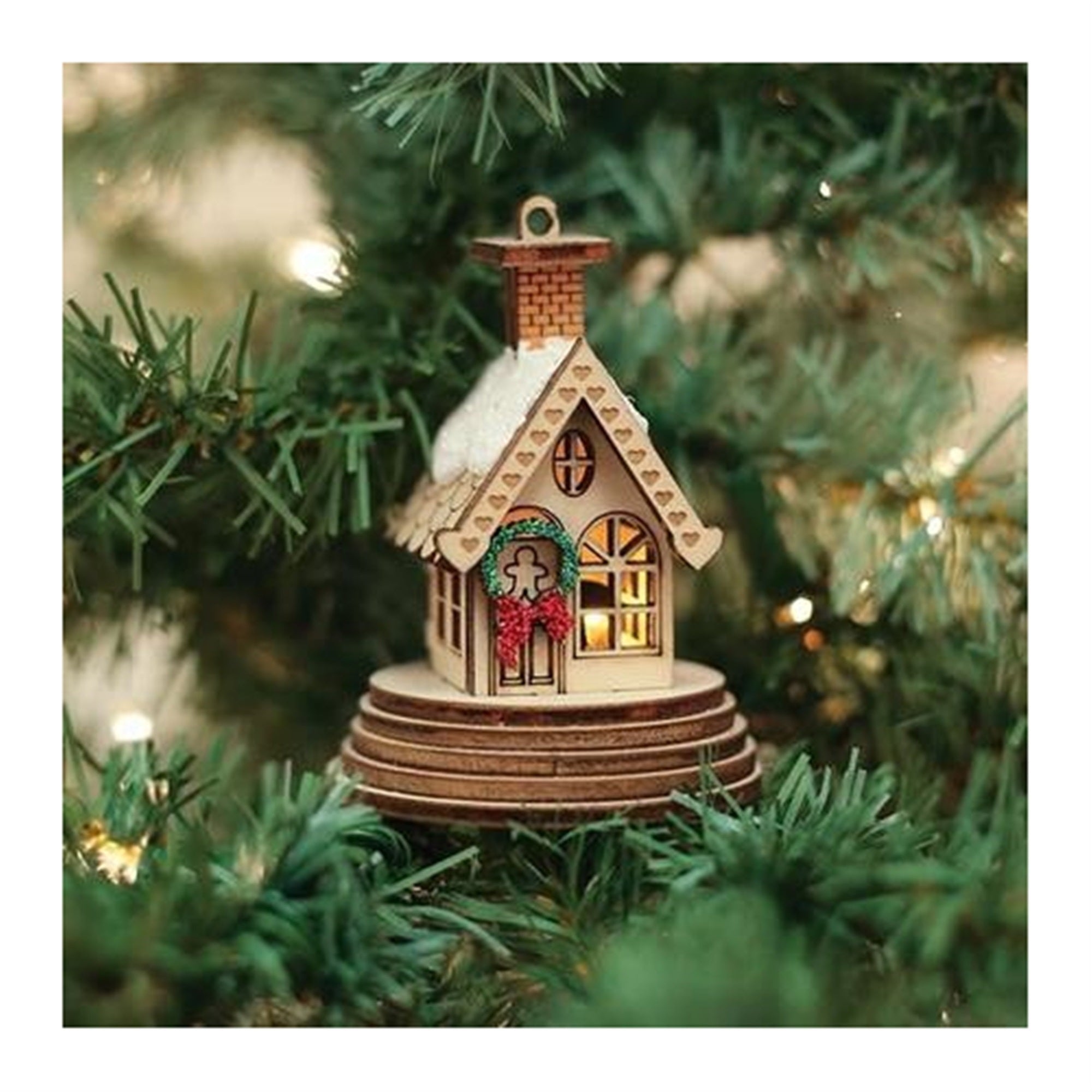 Old World Christmas Illuminated Wooden Ginger Cottages, Elf Cottage, 2.75"