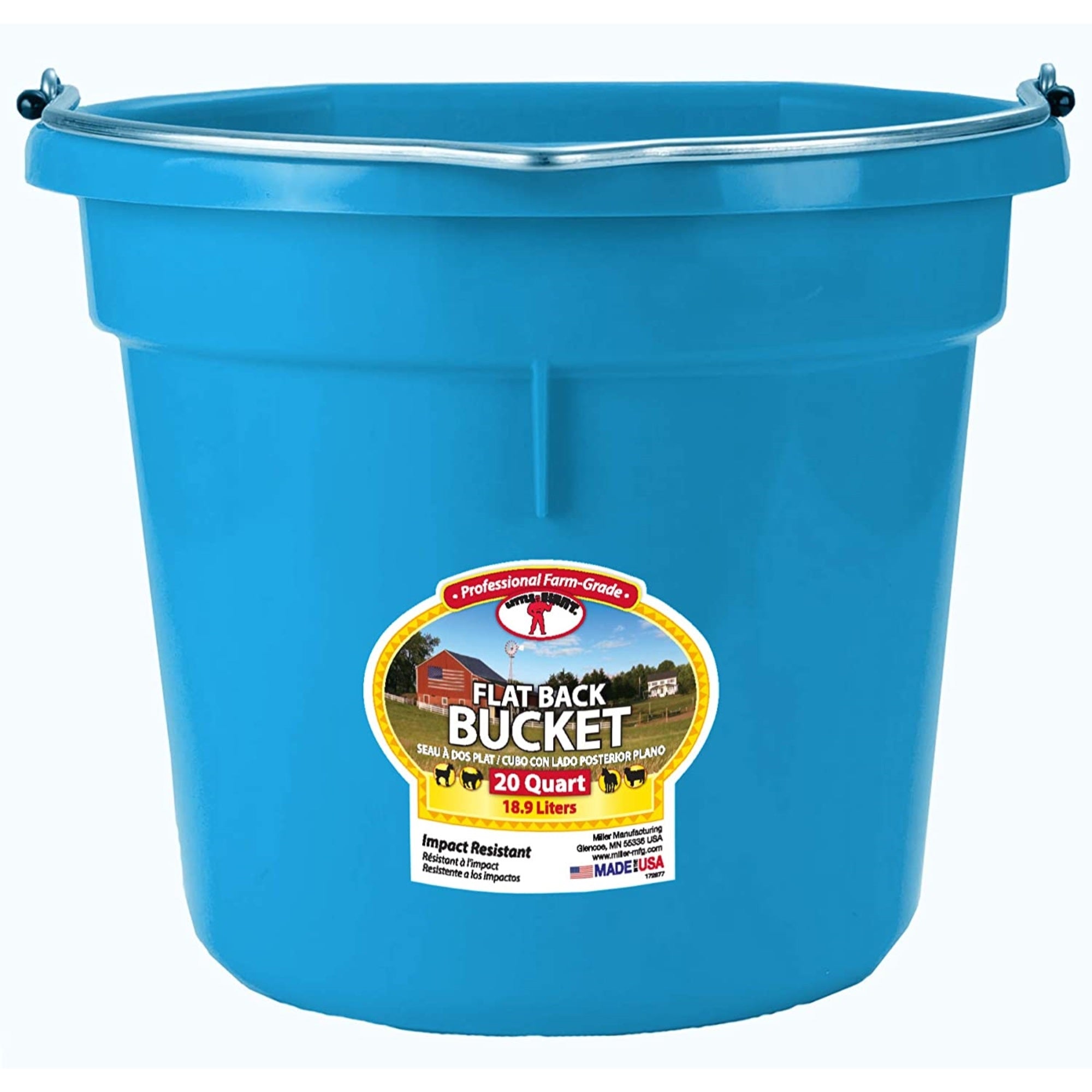 Miller Manufacturing Little Giant Animal Feed Flat Back Plastic Bucket, Teal, 20 QT