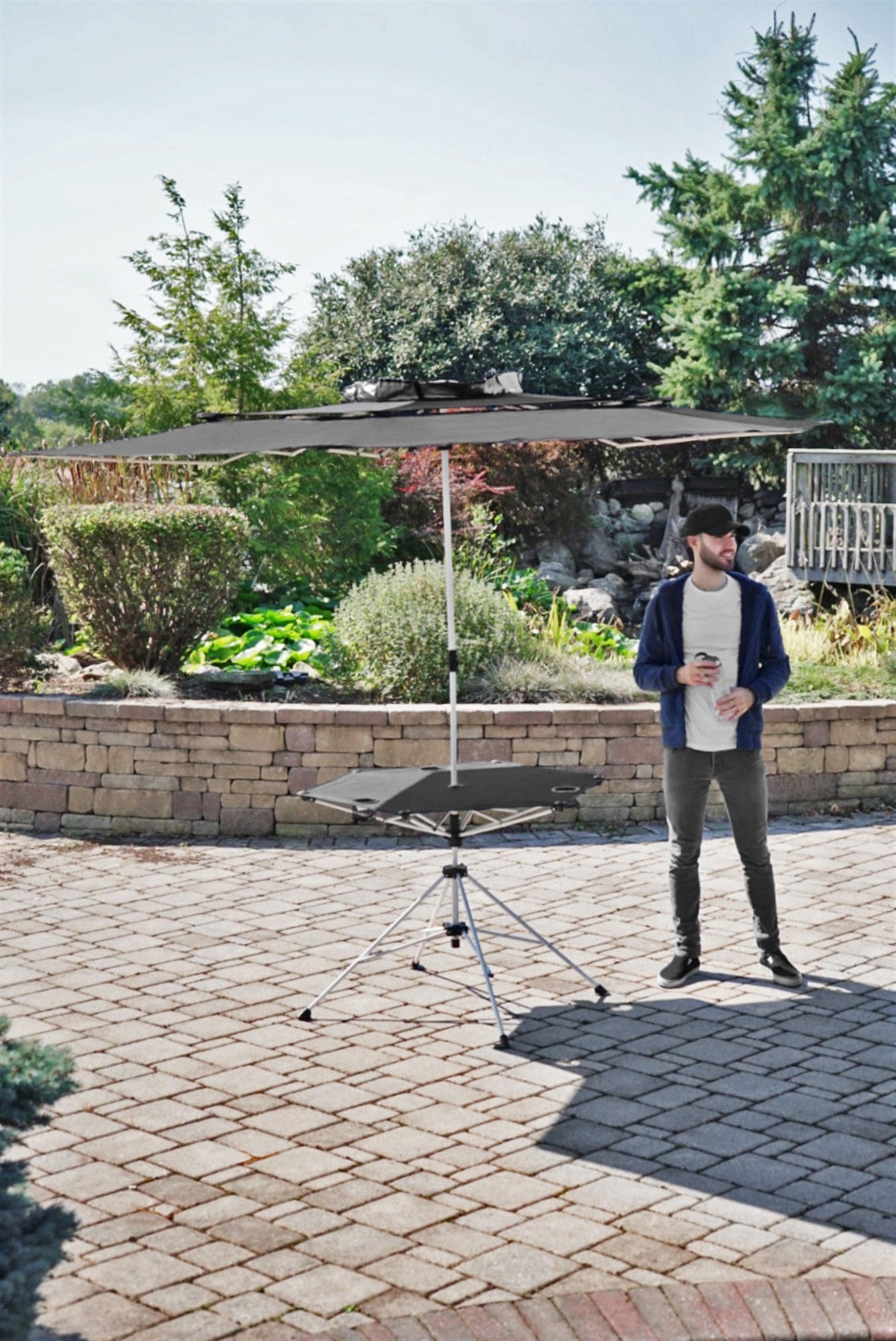 Zenithen Limited Black Roof Outdoor Folding Transportable Canopy Table With Cup Holders, Black