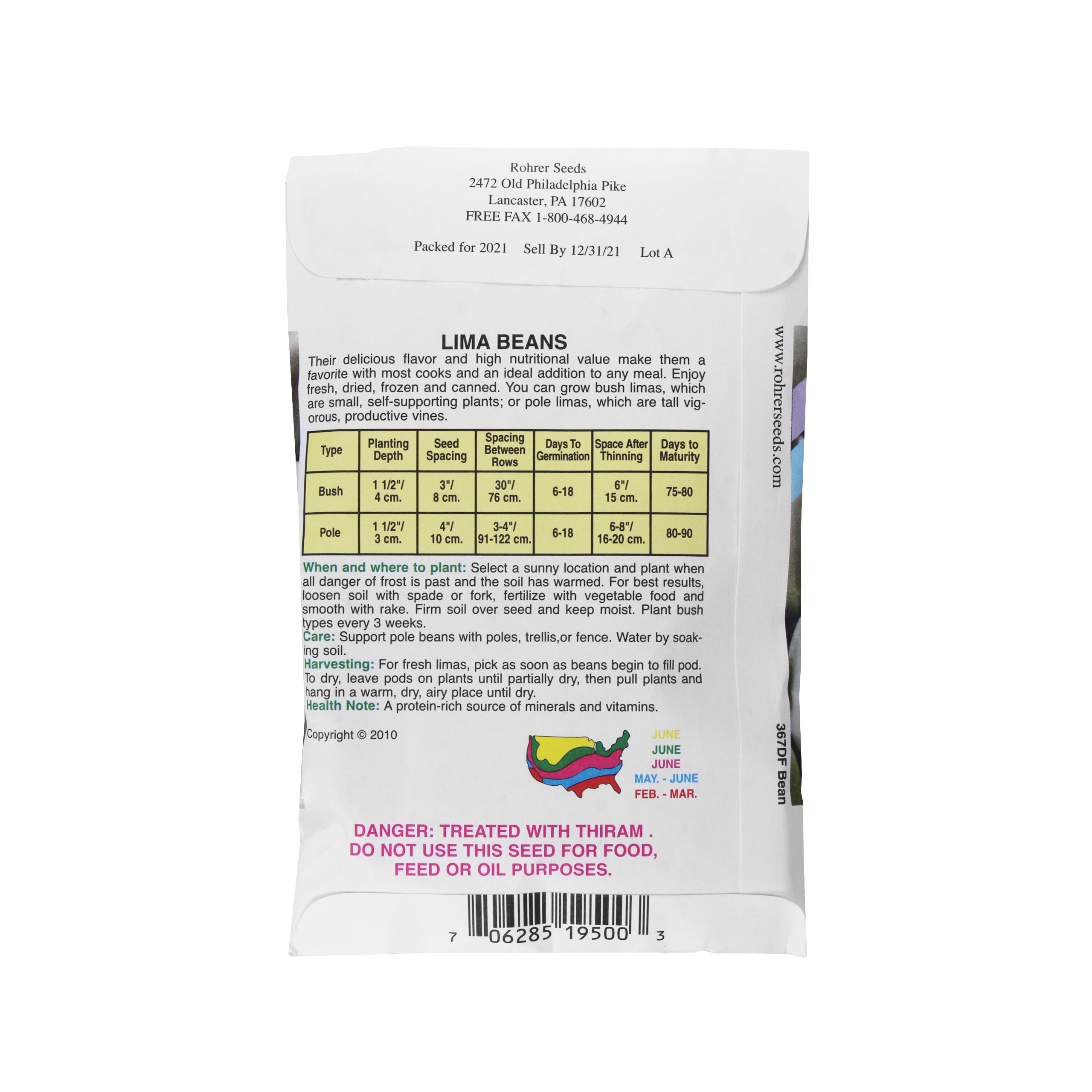 Rohrer Seeds King of the Garden Pole Lima Beans, 2oz Packet, Plants 10 Poles