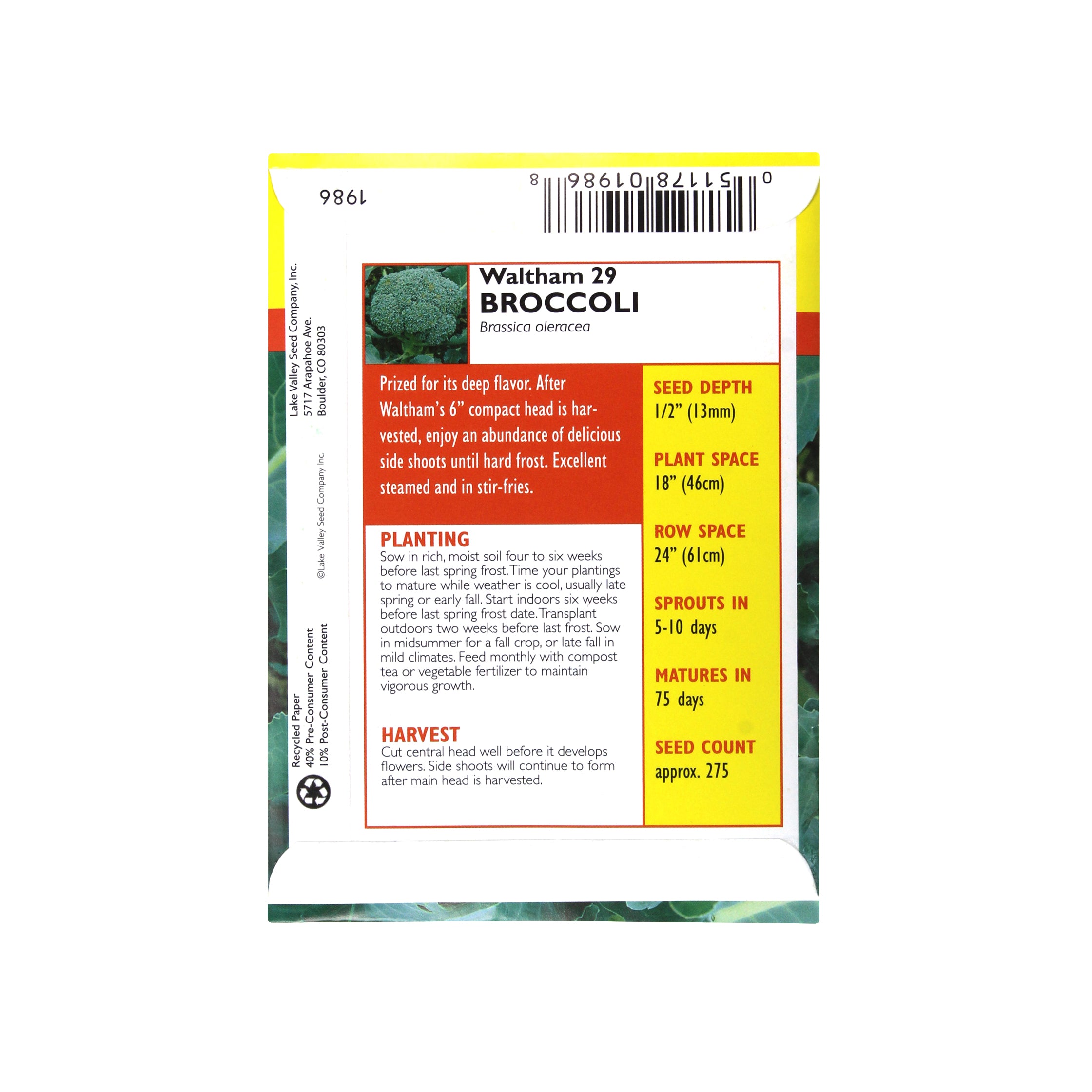 Lake Valley Seed Broccoli Waltham Vegetable, 1g