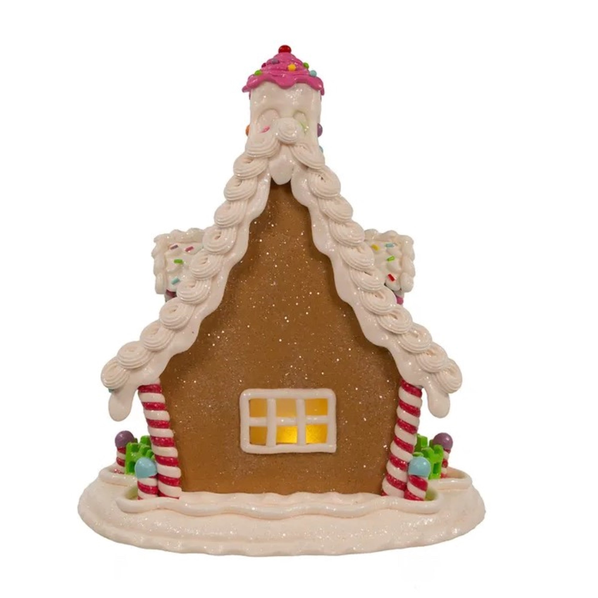 Kurt Adler Battery Operated Lit Candyland Gingerbread House Table Piece, 11.5"