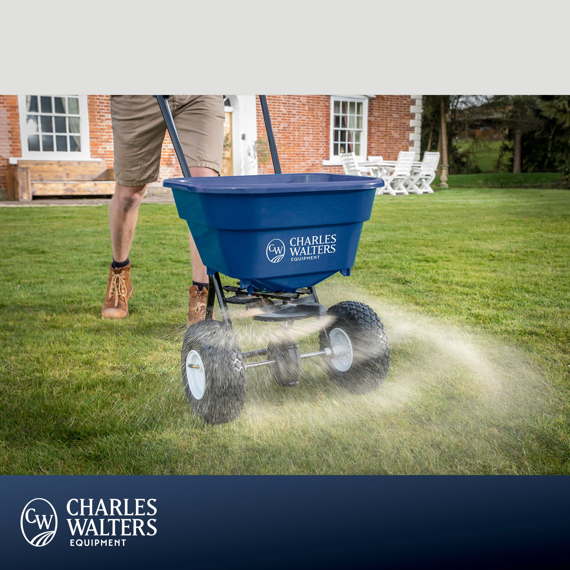 Charles Walters Equipment Estate Style Broadcast Spreaders for Spreading Fertilizer and Ice Melt on Lawns, Sidewalks, and Driveways, 65lb Capacity