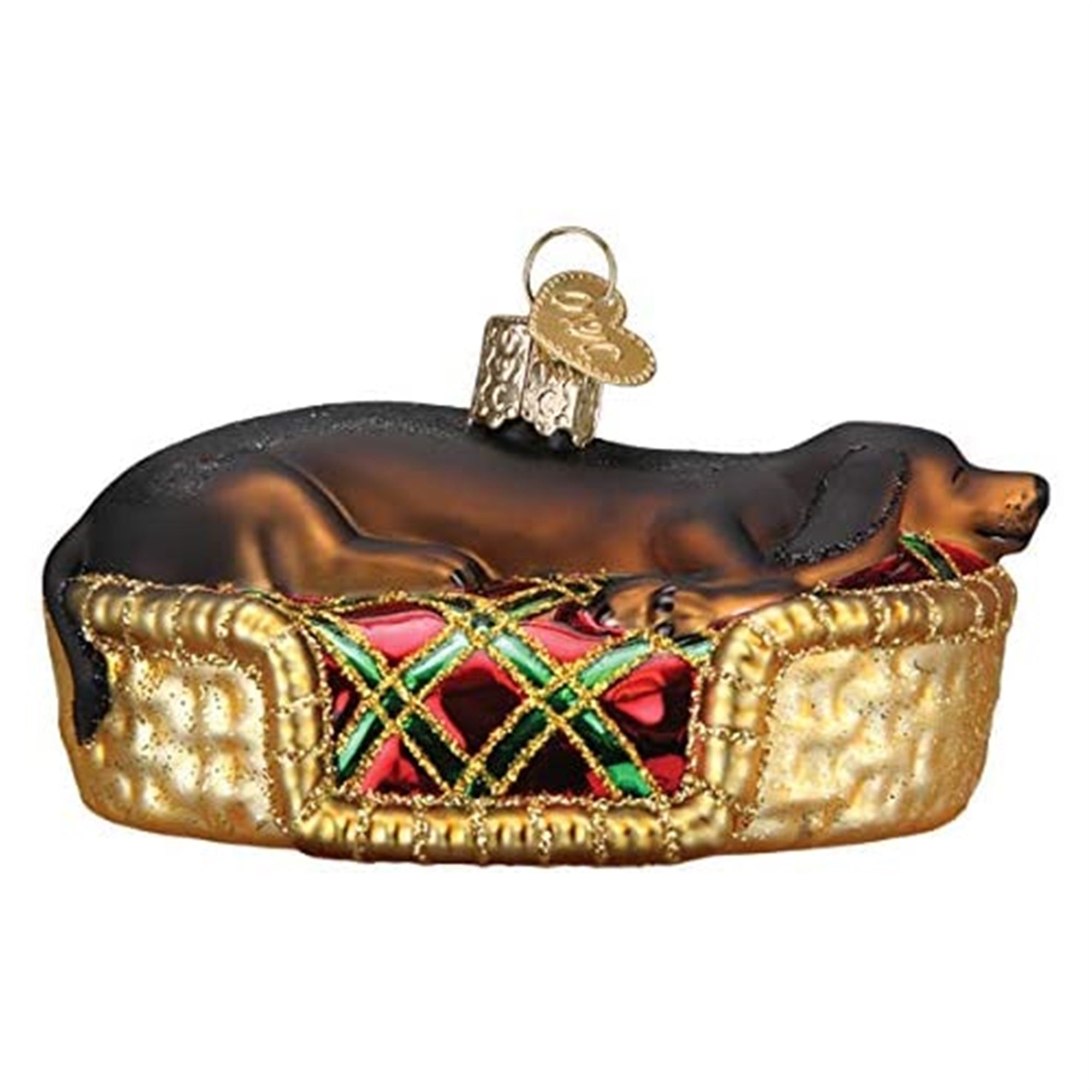 Old World Christmas Glass Blown Ornament, Sleepy Dachshund, 3.75"